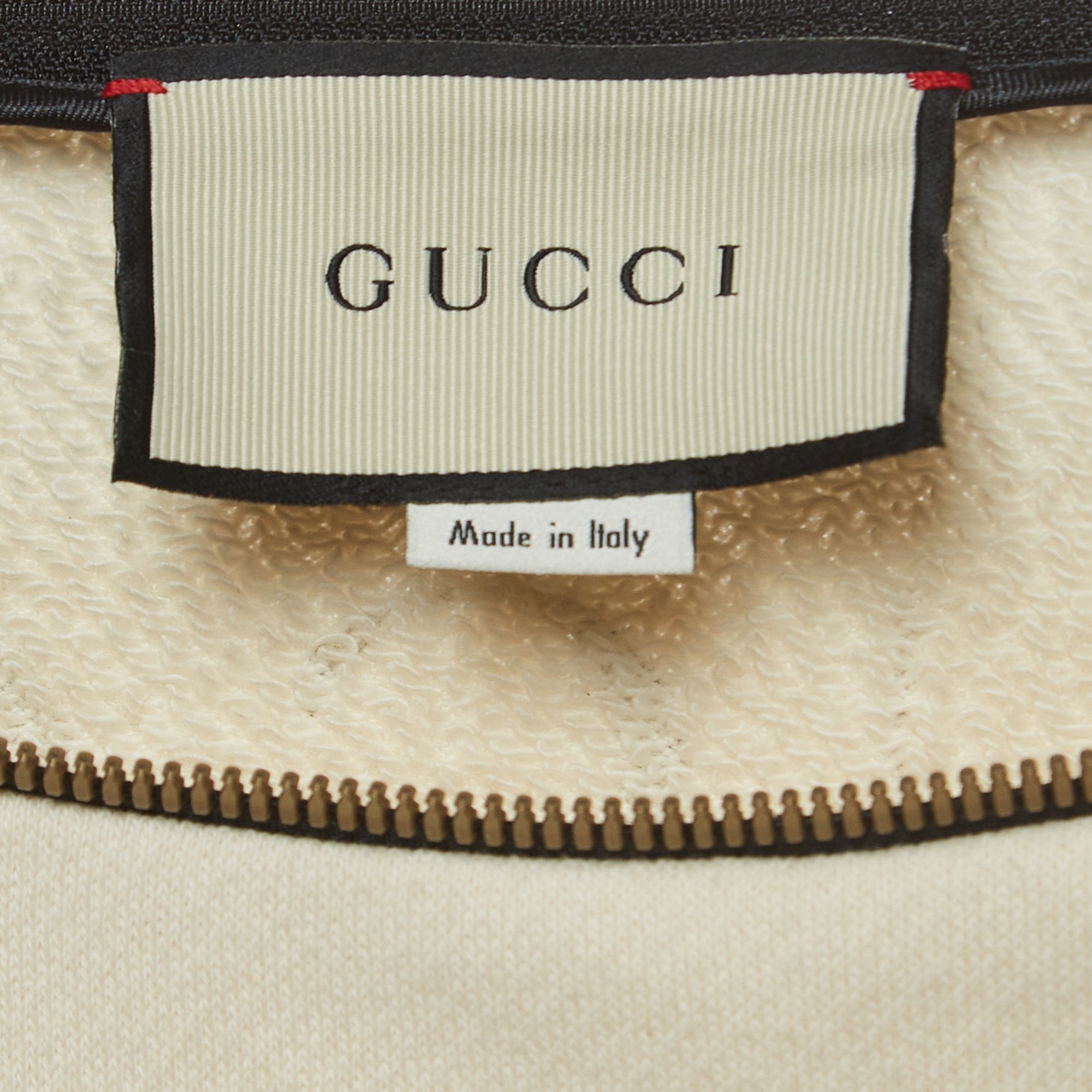 Gucci Off-White Printed Cotton Zipper Detail Sweatshirt S