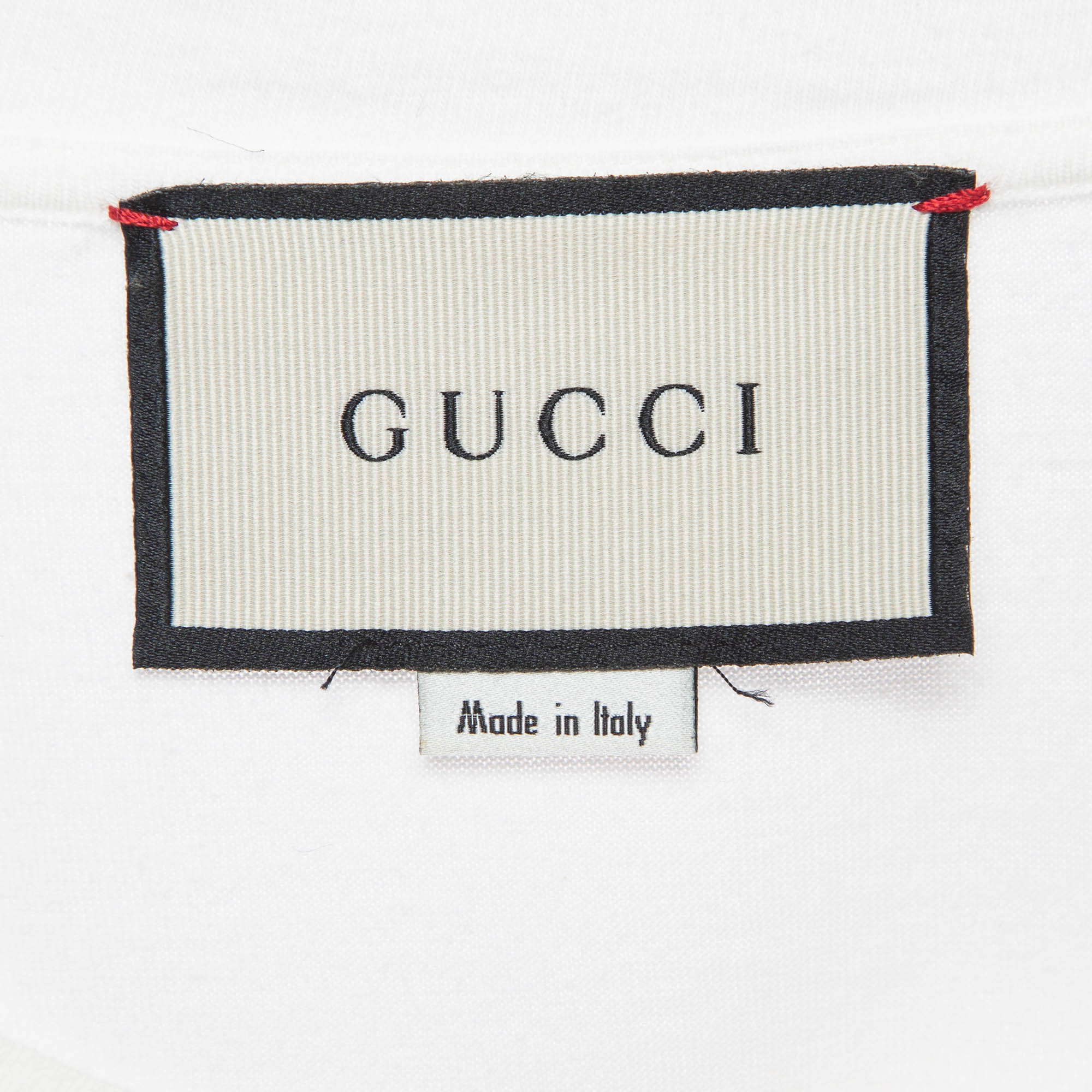 Gucci White Printed Cotton Applique Detail T-Shirt S