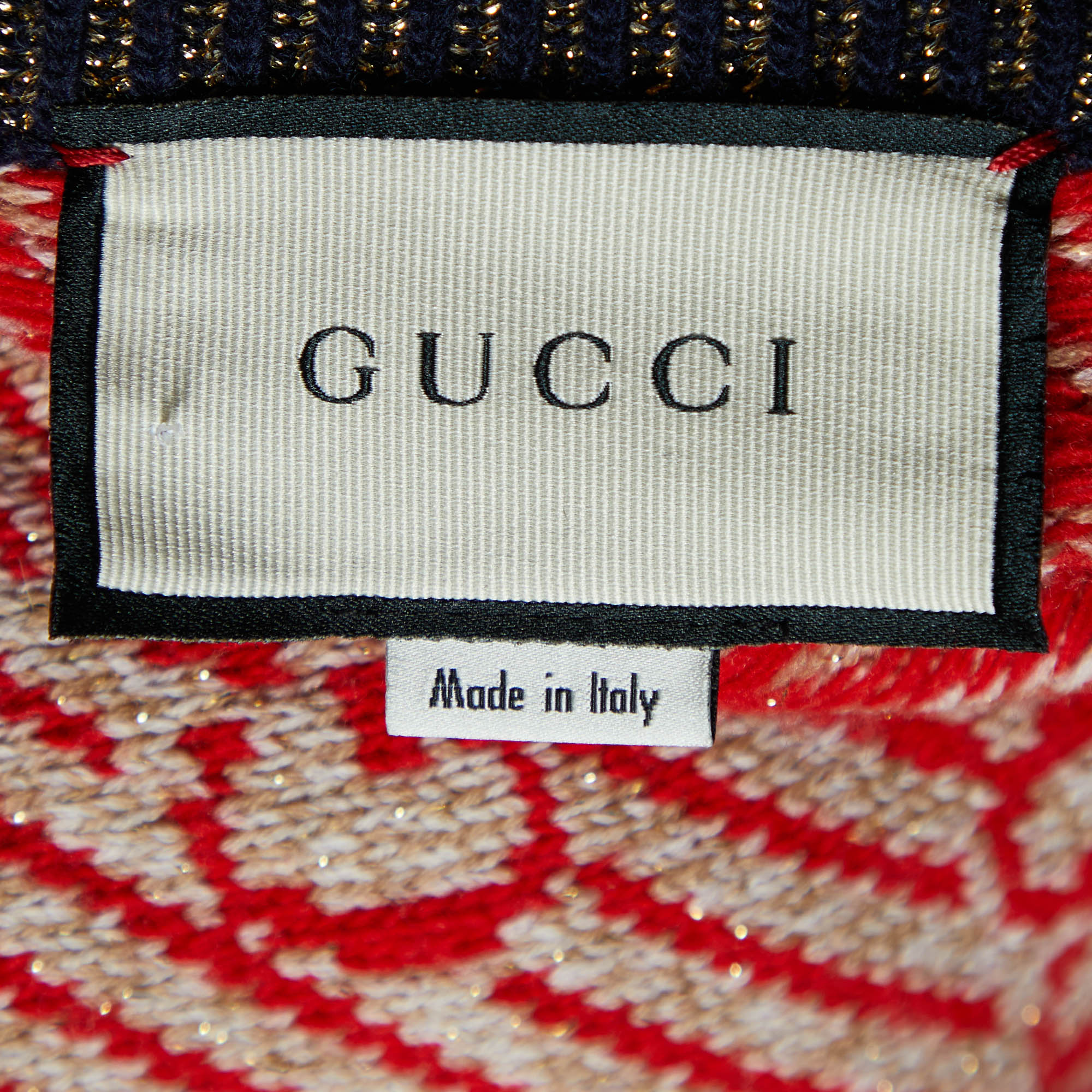 Gucci Red GG Striped Lurex Wool Knit Oversized Sweater S
