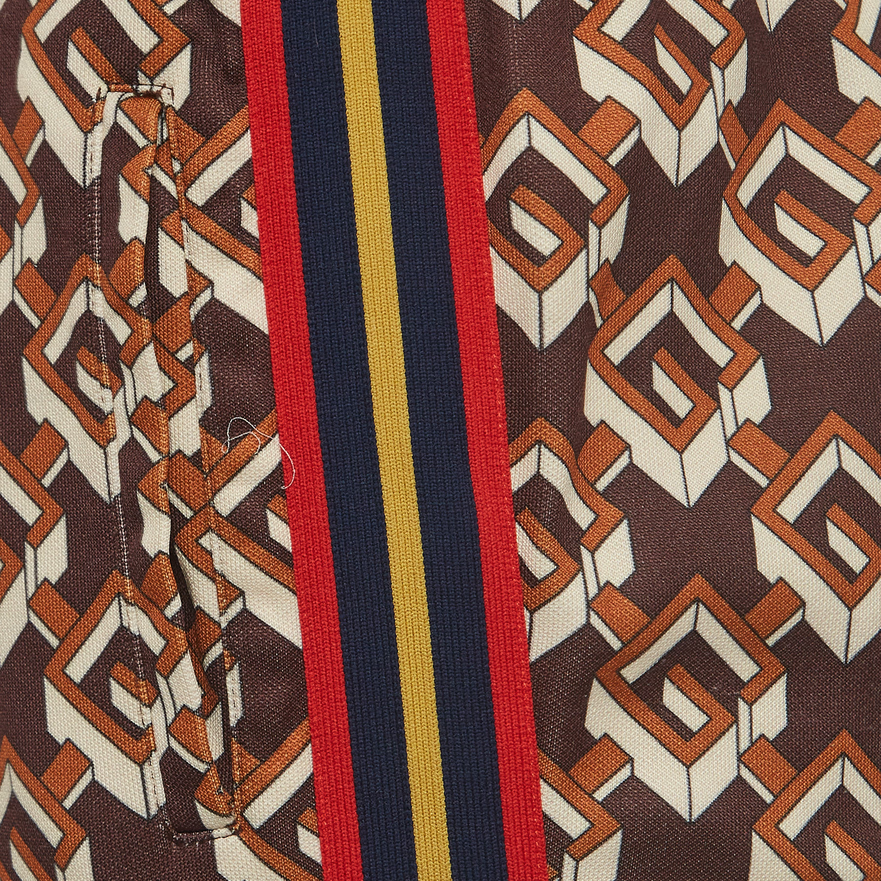 Gucci Brown Geometric G Print Jersey Side Stripe Joggers XS