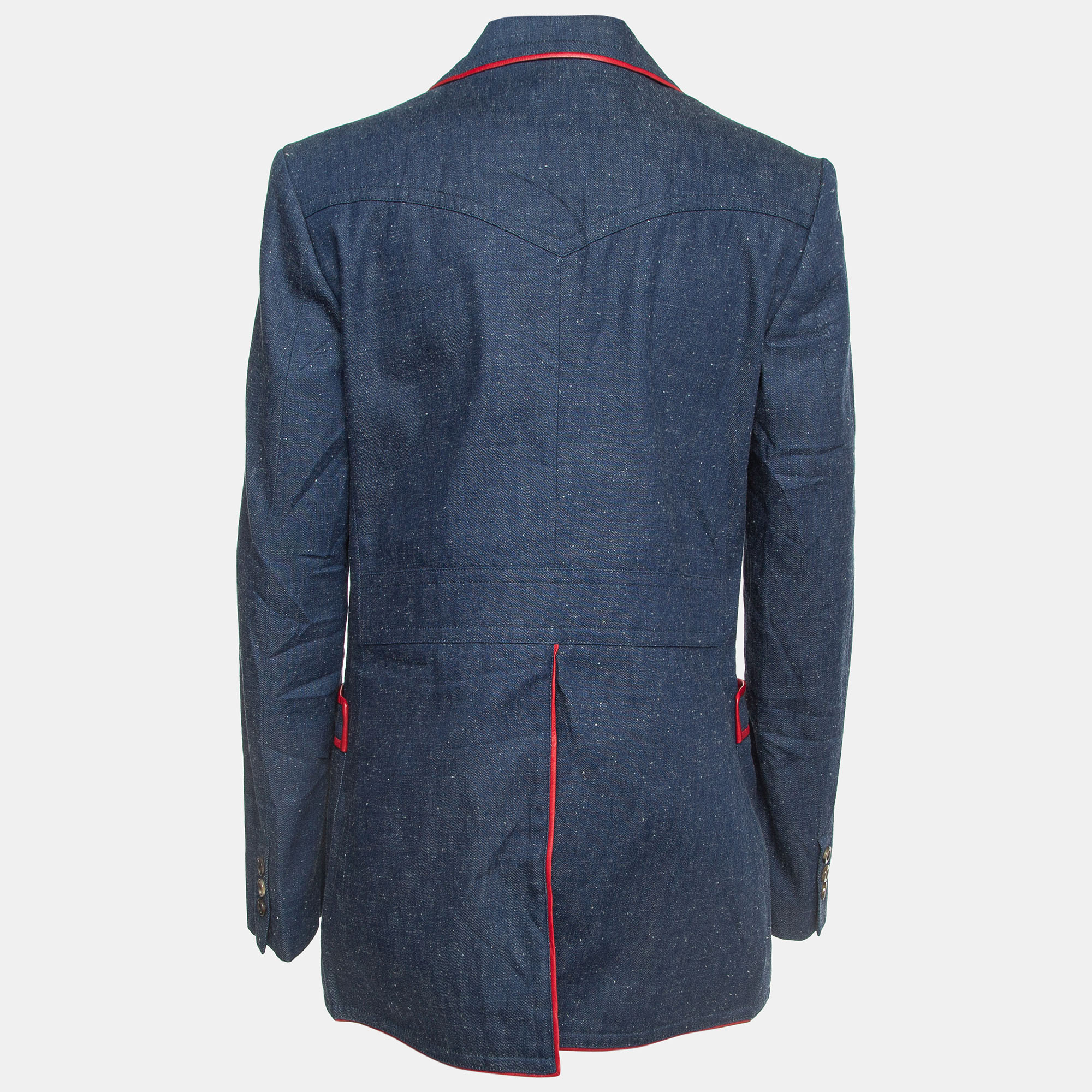 Gucci Blue Leather Trimmed Denim Single Breasted Blazer M