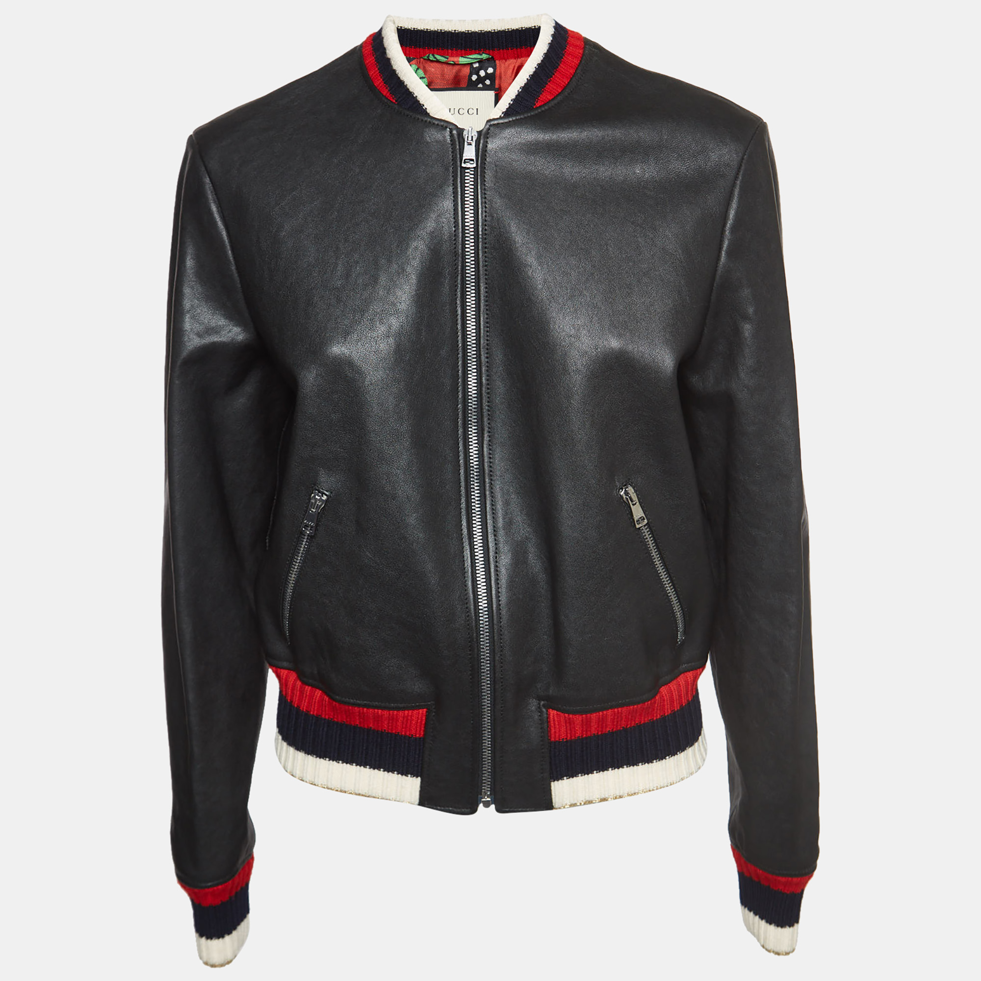 Gucci black blind for love embroidered leather bomber jacket l