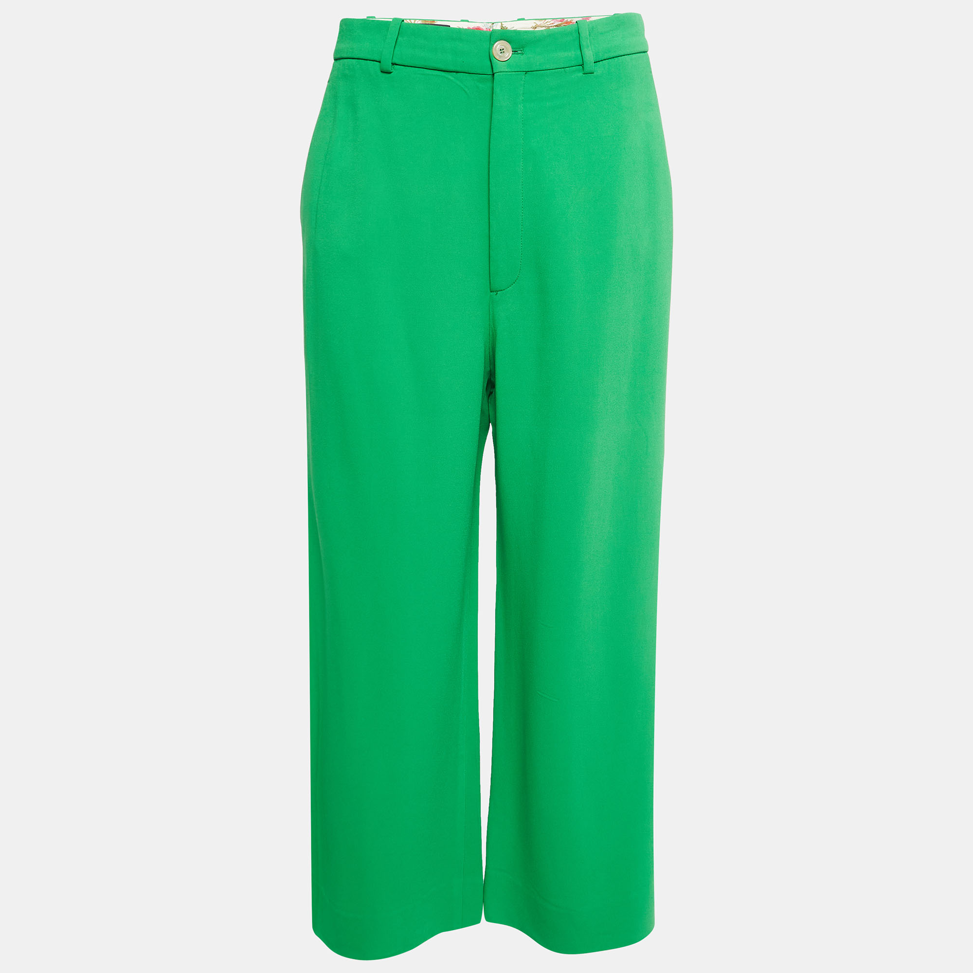 Gucci green stretch crepe buttoned culotte pants m