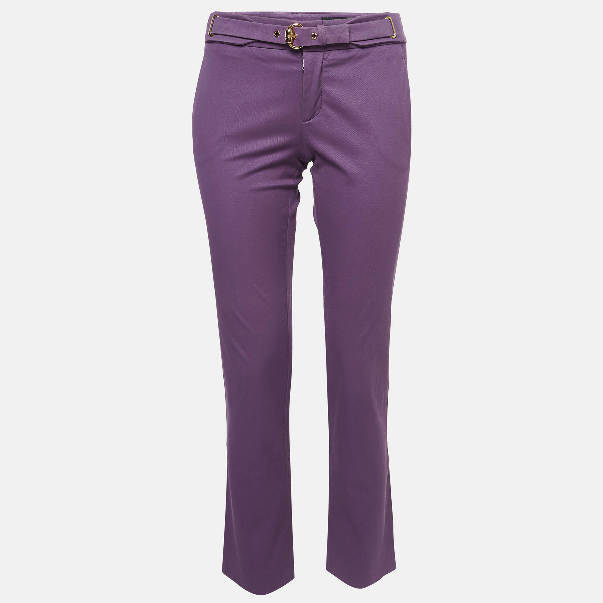 Gucci purple cotton twill belted straight leg pants m