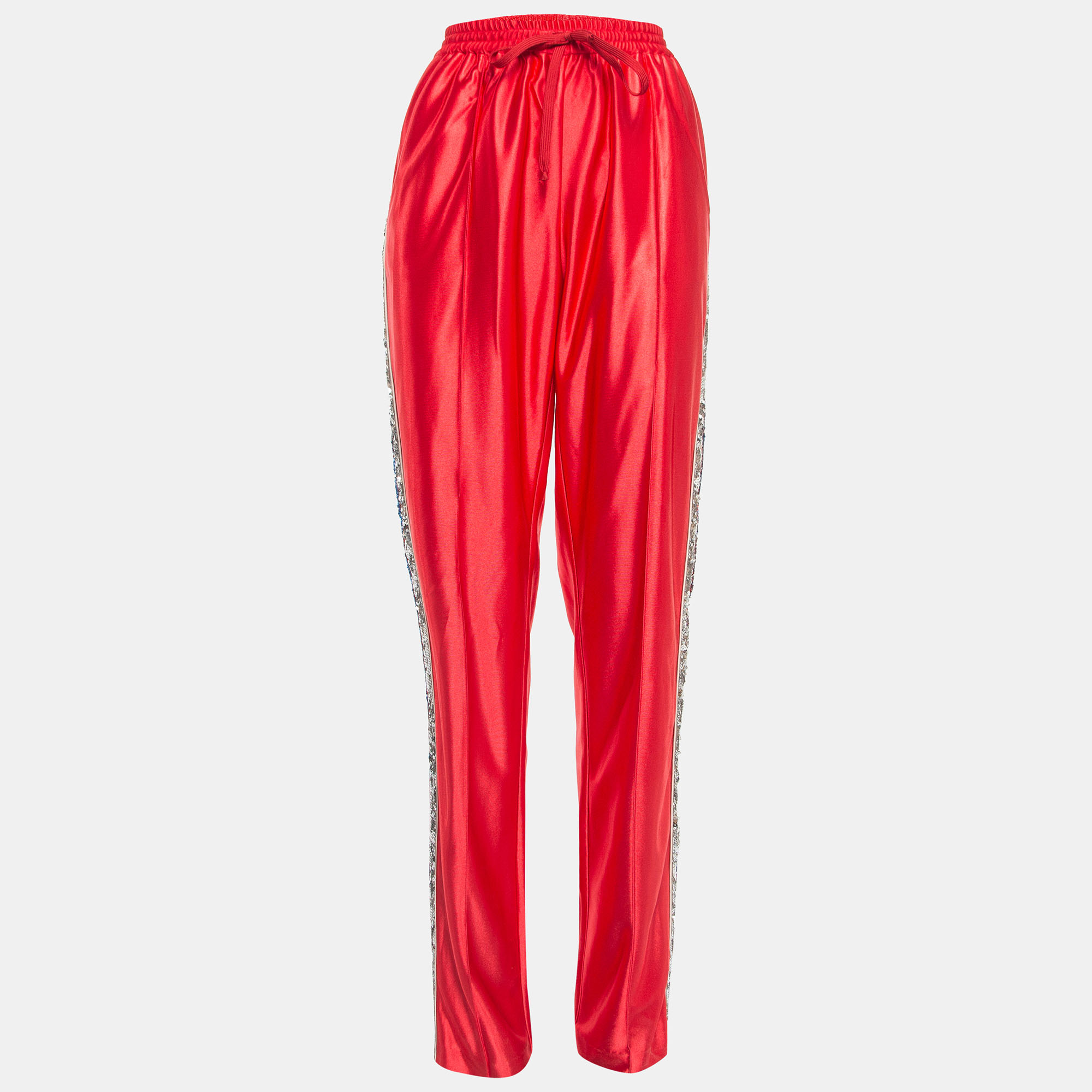 

Gucci Red Stripe Sequin Embellished Satin Joggers