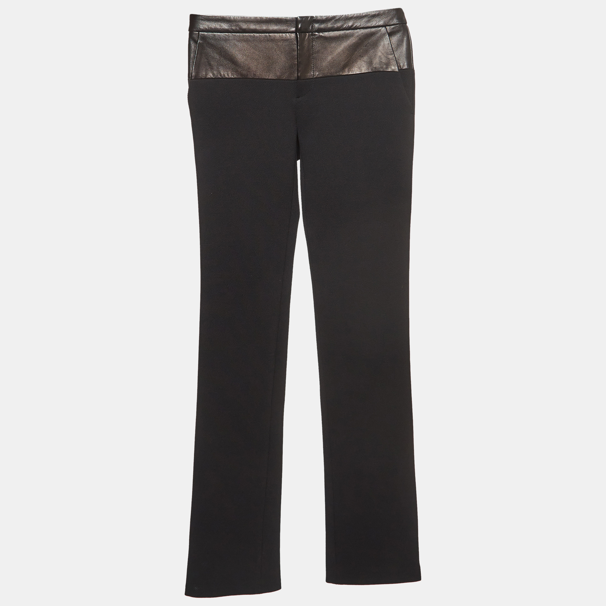 Gucci black leather trim nylon twill slim fit trousers s