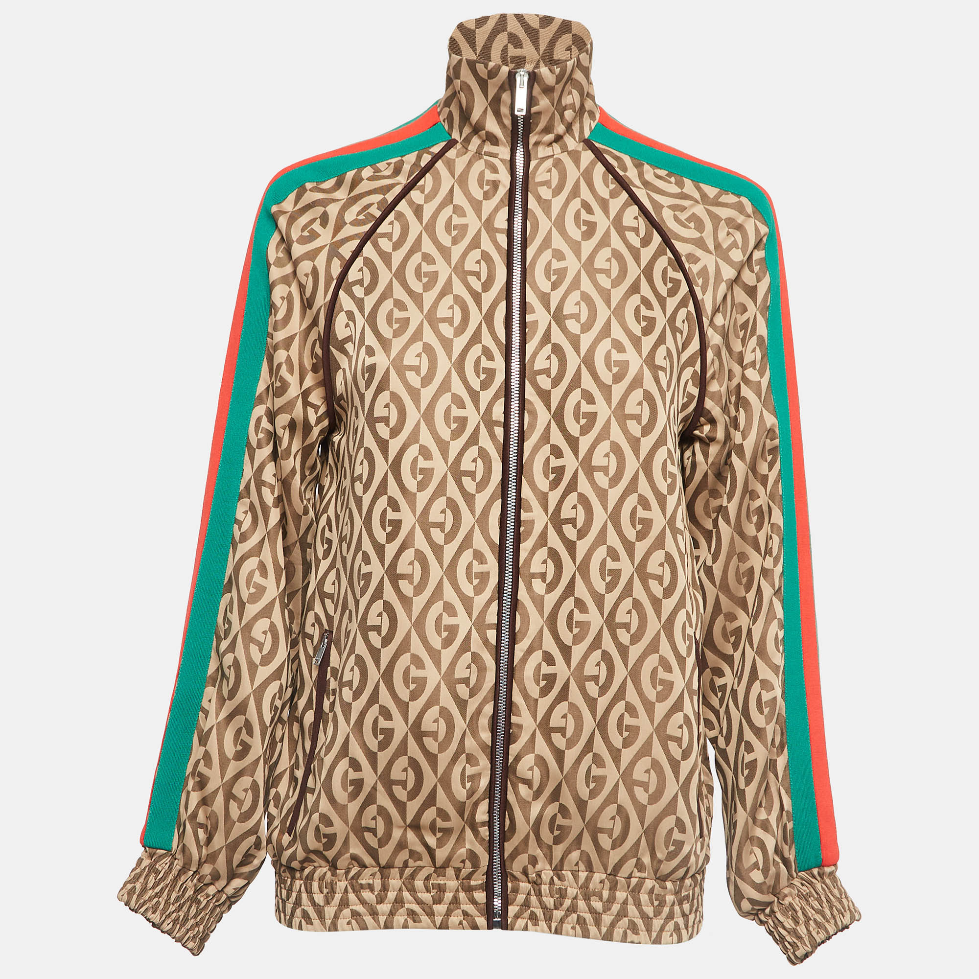 Gucci brown g rhombus jacquard side stripe track jacket xs