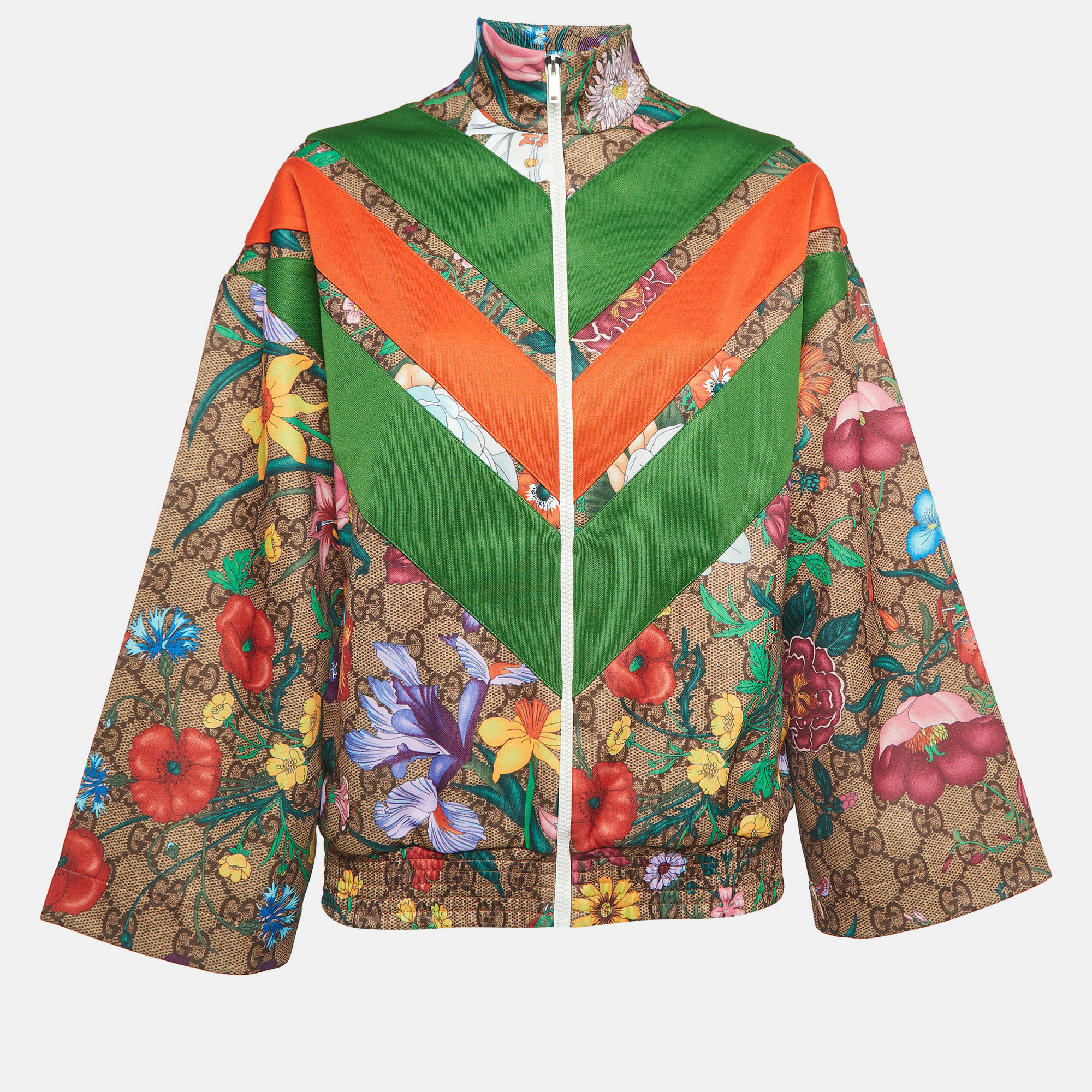 Gucci green gg supreme floral print knit zipper track jacket xs