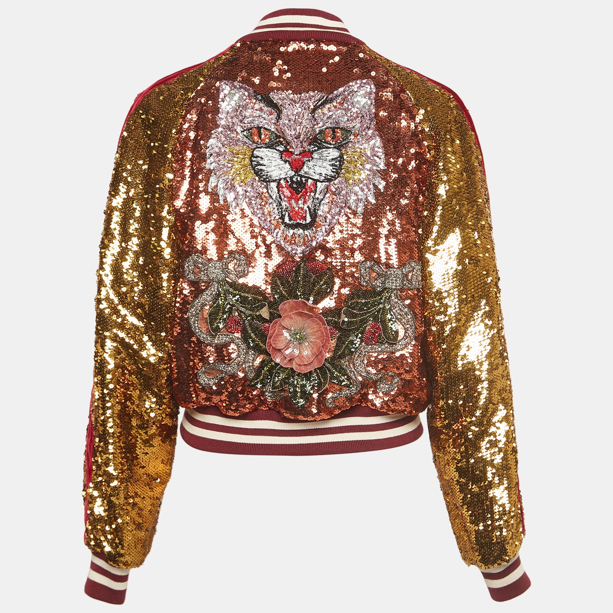 Gucci Multicolor Sequined Embroidered Bomber Jacket M