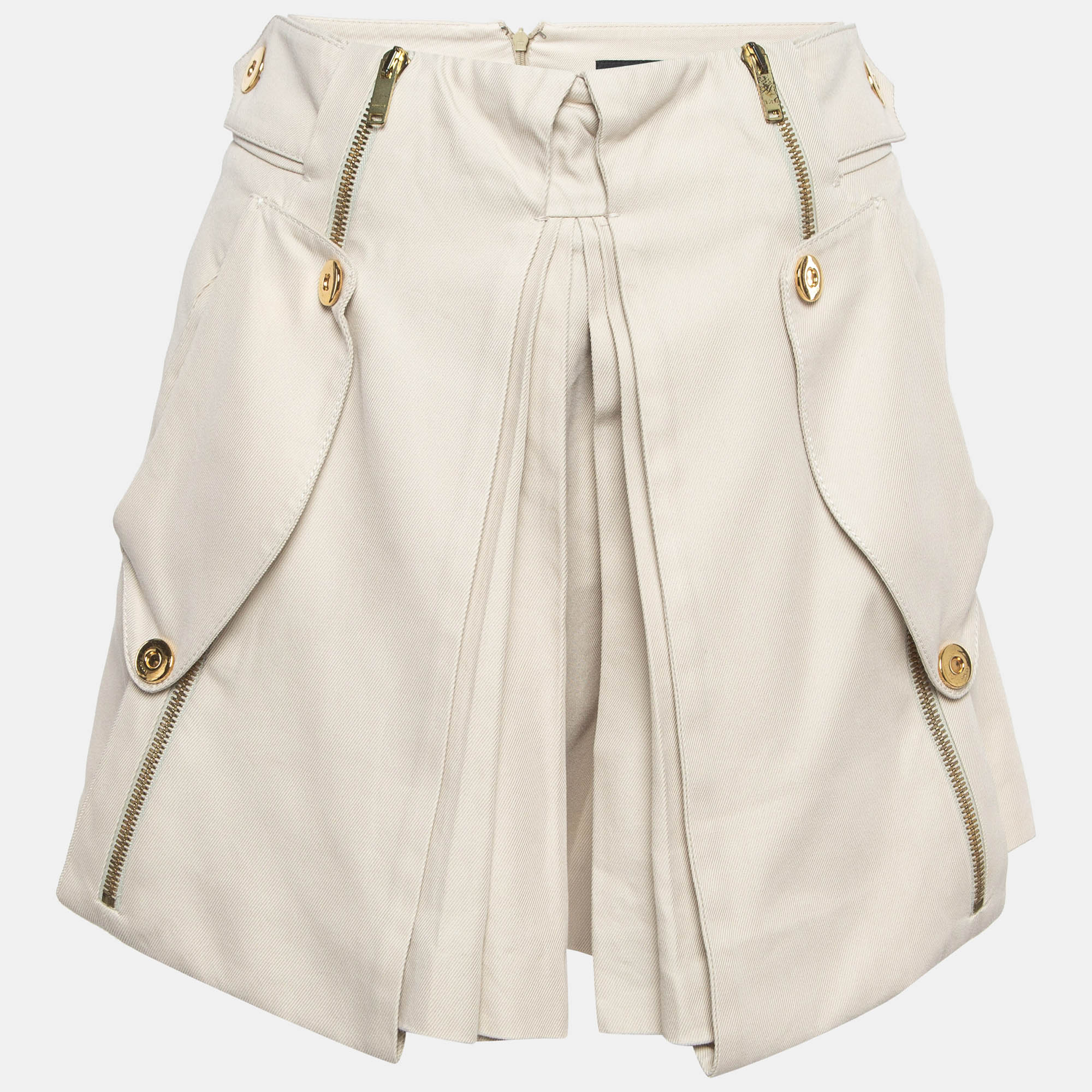 

Gucci Beige Pleated Cotton Blend Twill Pocket Detail Mini Skirt