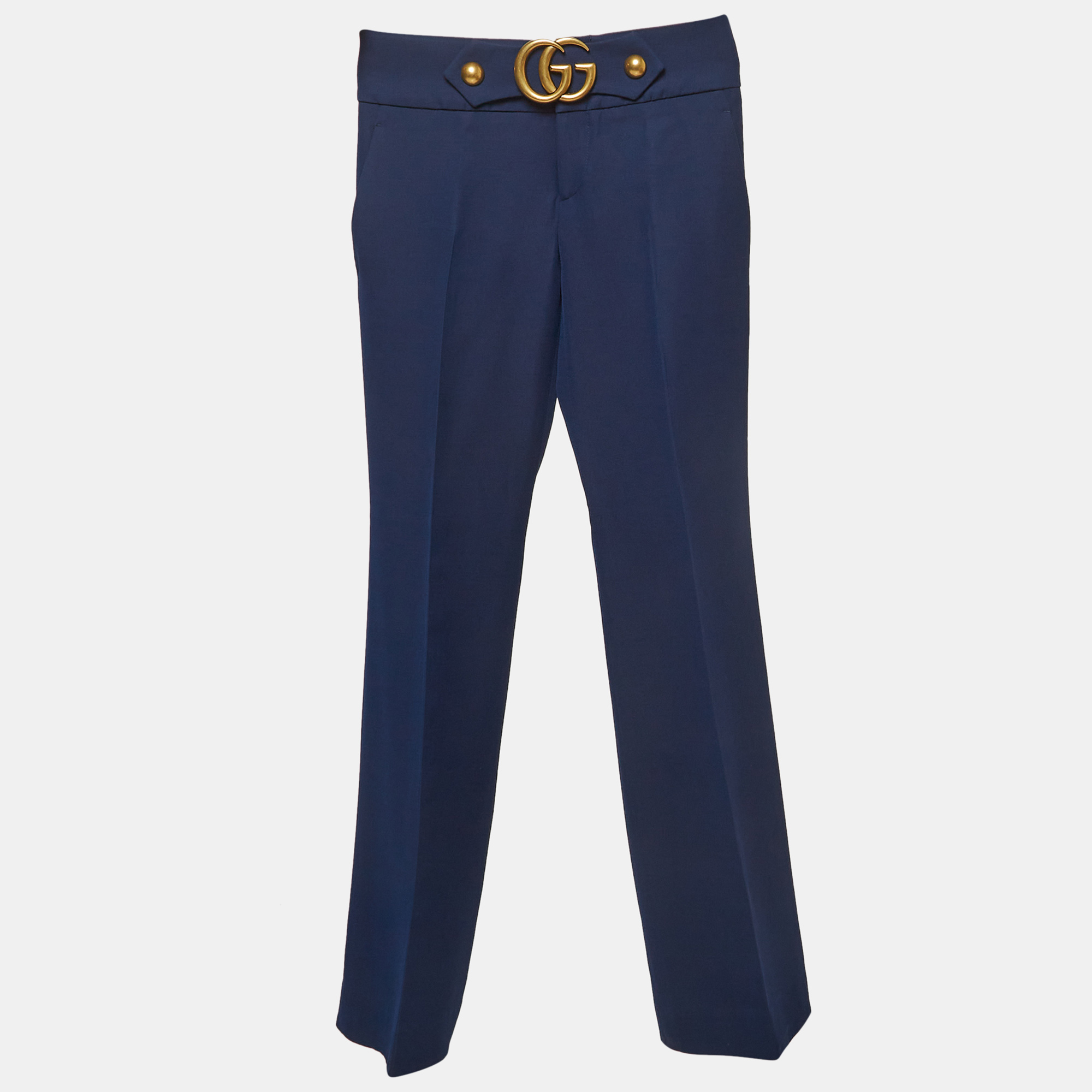 Gucci blue double stretch jersey gg marmont buckle detail trousers s