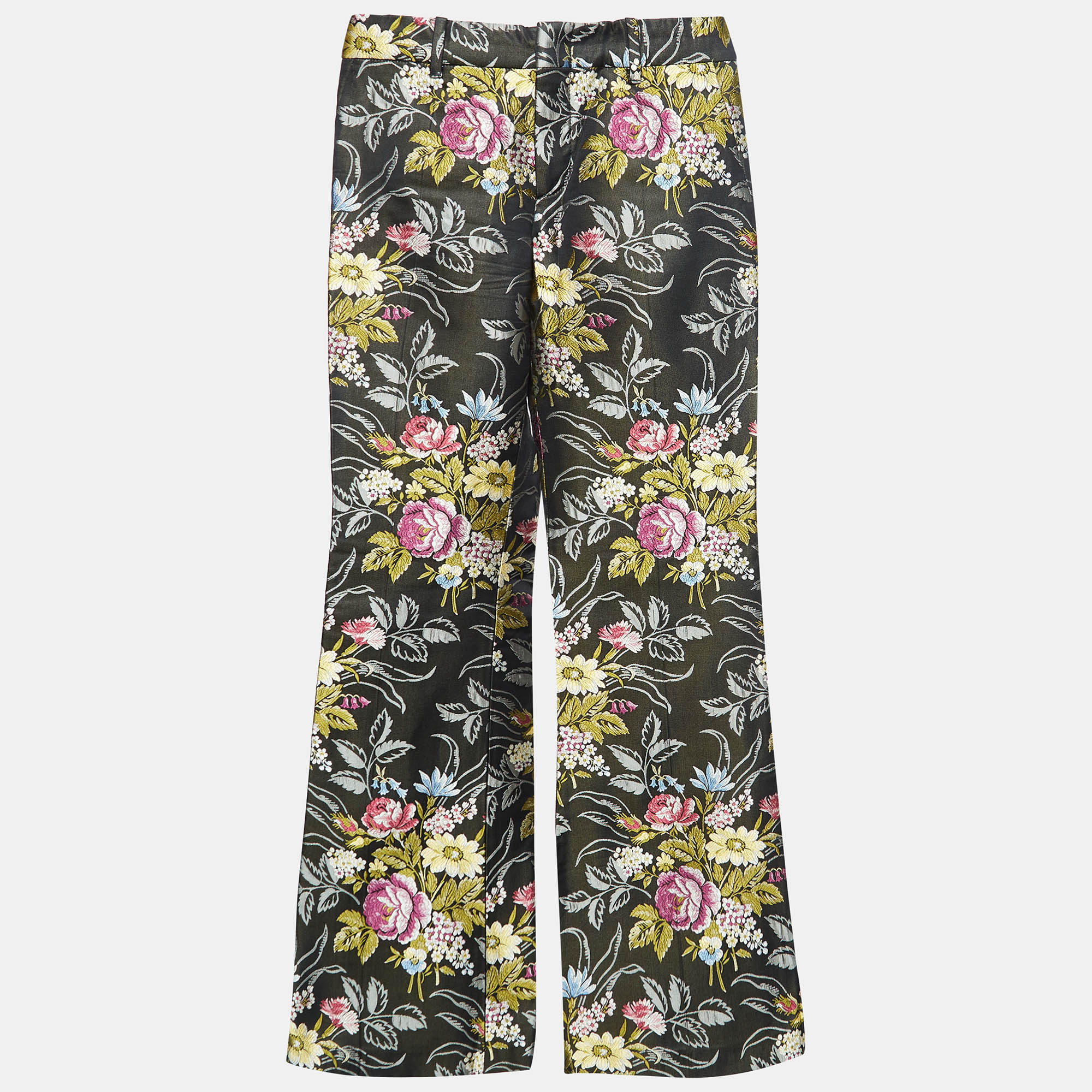 Gucci black floral brocade flared trousers xs