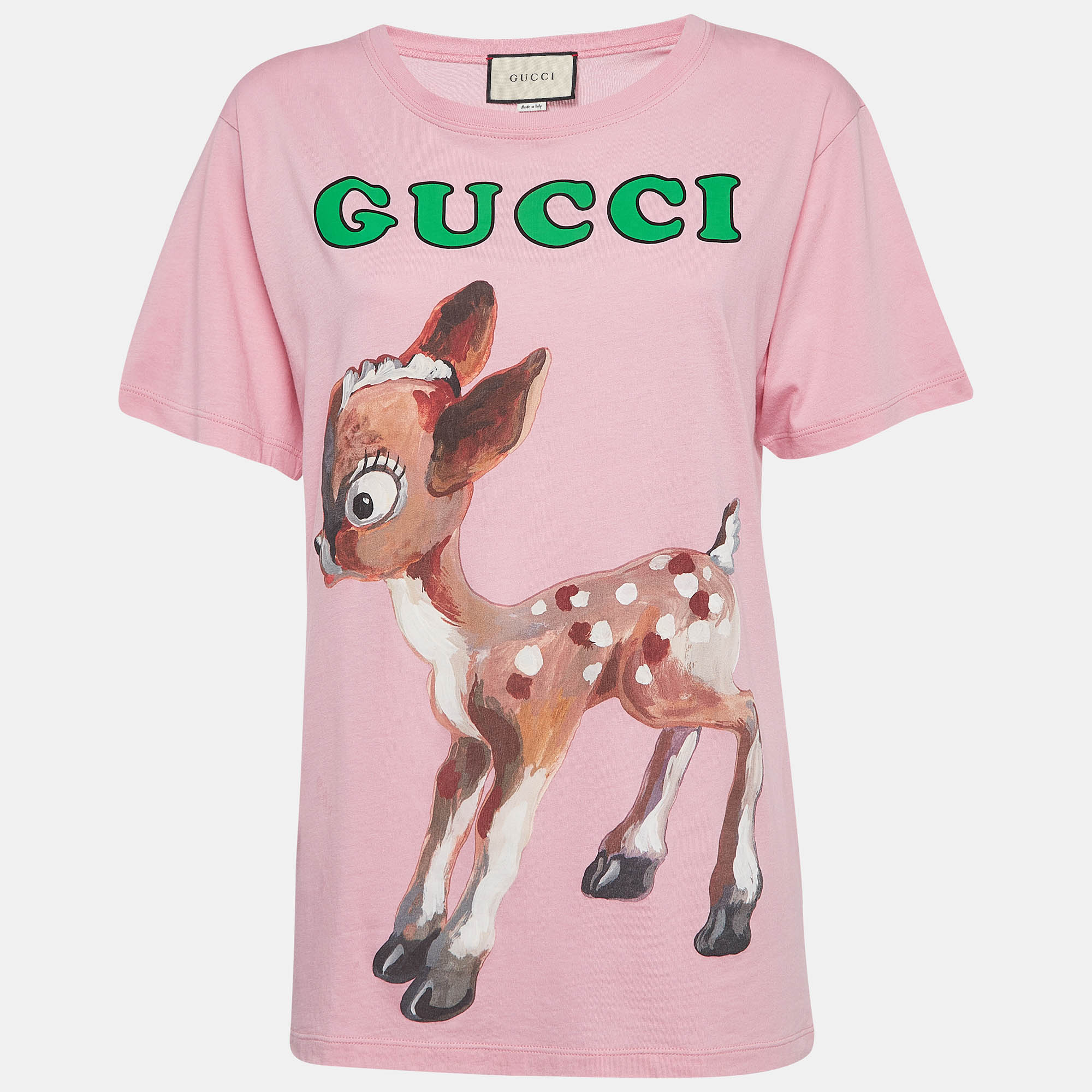 Gucci pink deer and floral print cotton t-shirt xs