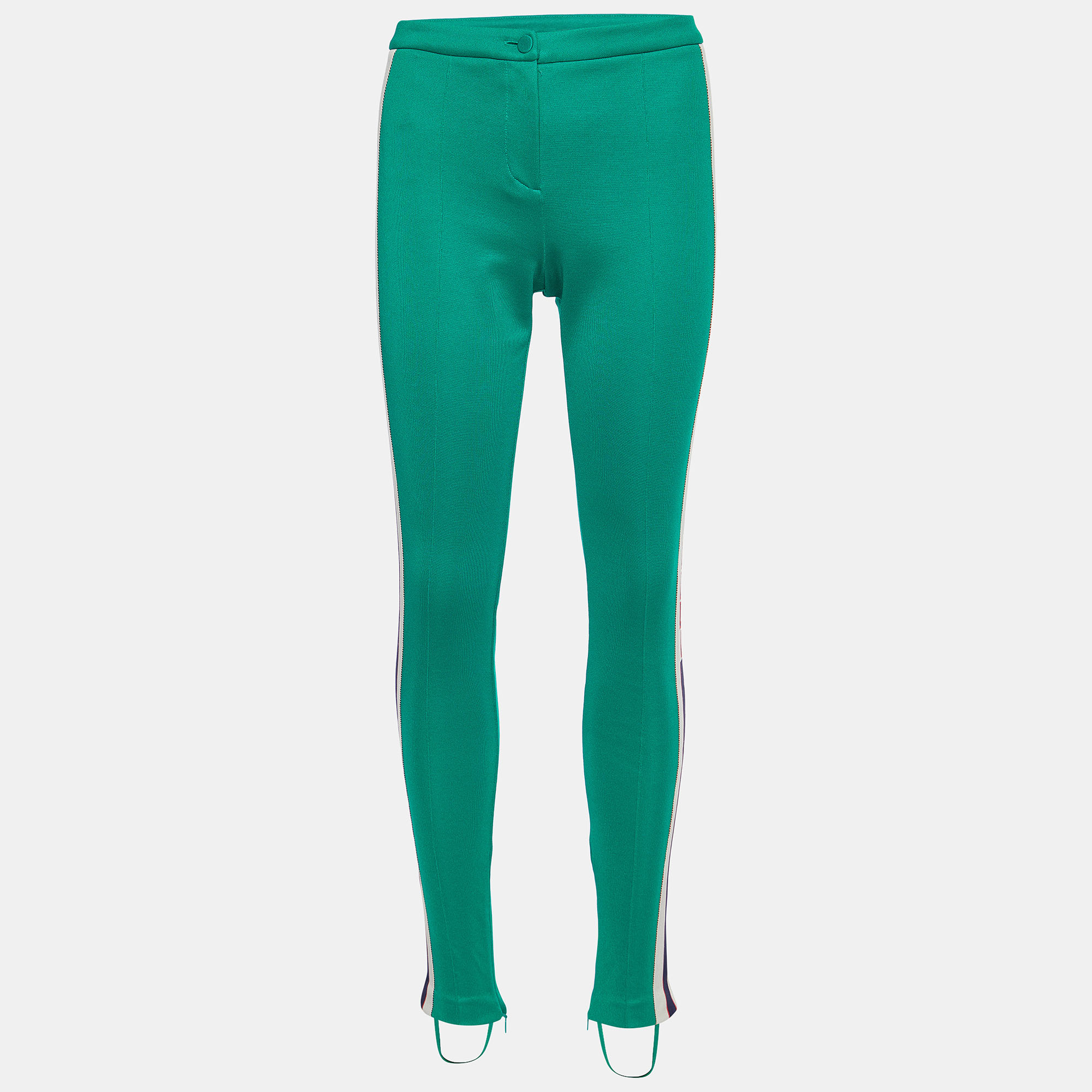 Gucci green tech-jersey side stripe stirrup leggings xs