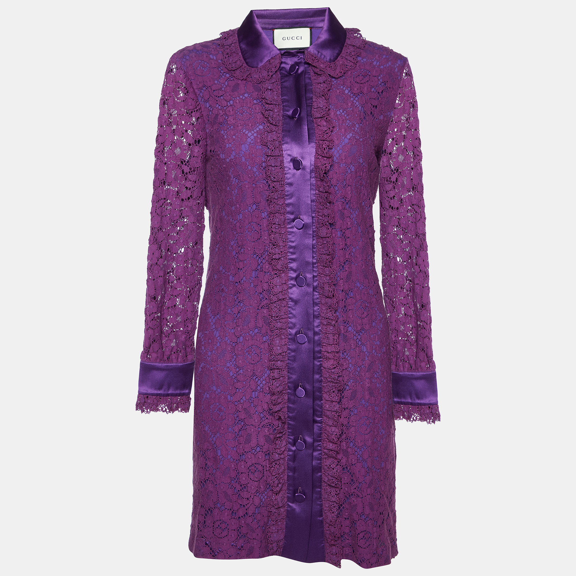 Gucci purple lace buttoned mini shirt dress s