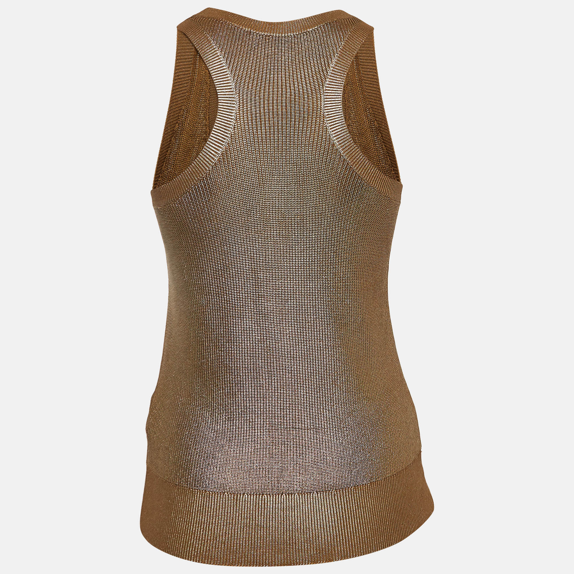 Gucci Metallic Gold Print Rib Knit Tank Top XXS