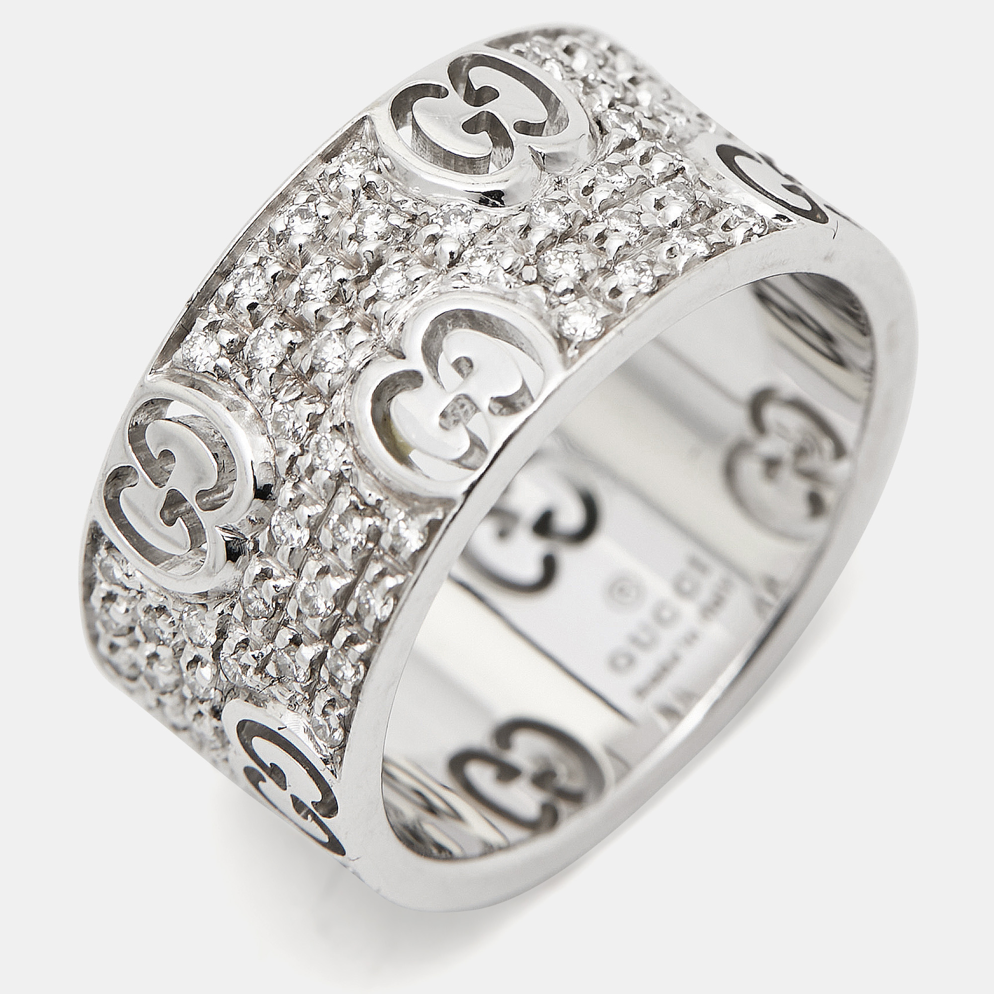 Gucci Icon Stardust Diamond 18K White Gold Band Ring Size 52