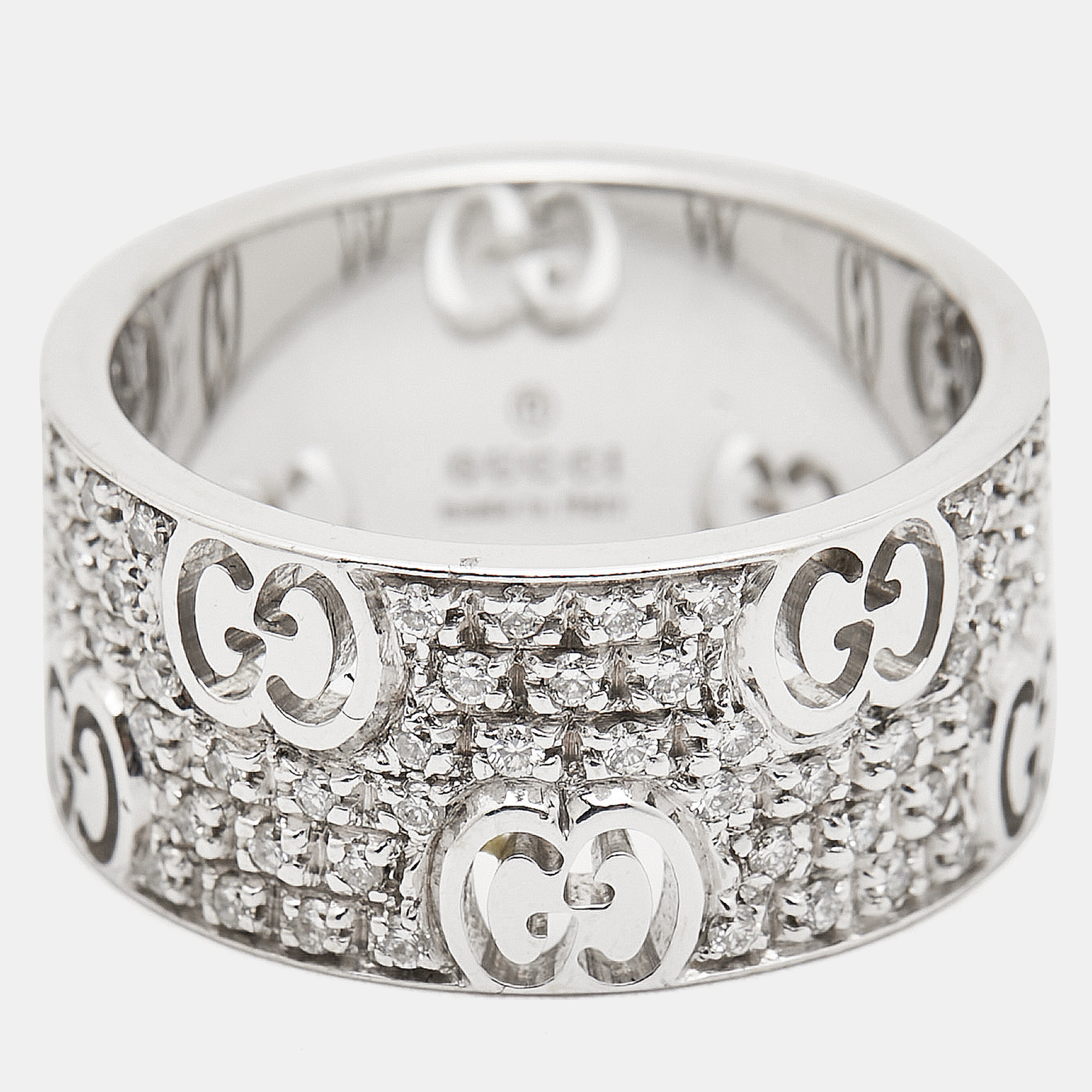 Gucci Icon Stardust Diamond 18K White Gold Band Ring Size 52