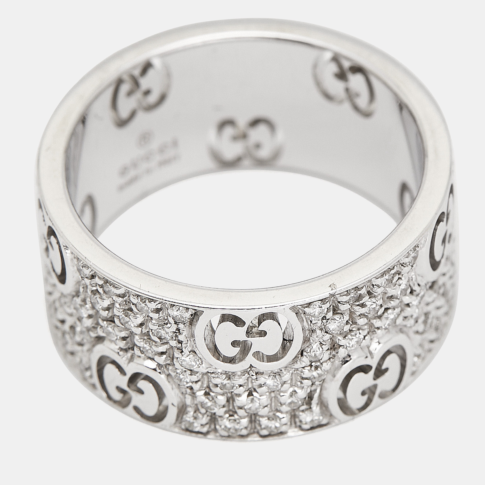 Gucci Icon Stardust Diamond 18K White Gold Band Ring Size 52