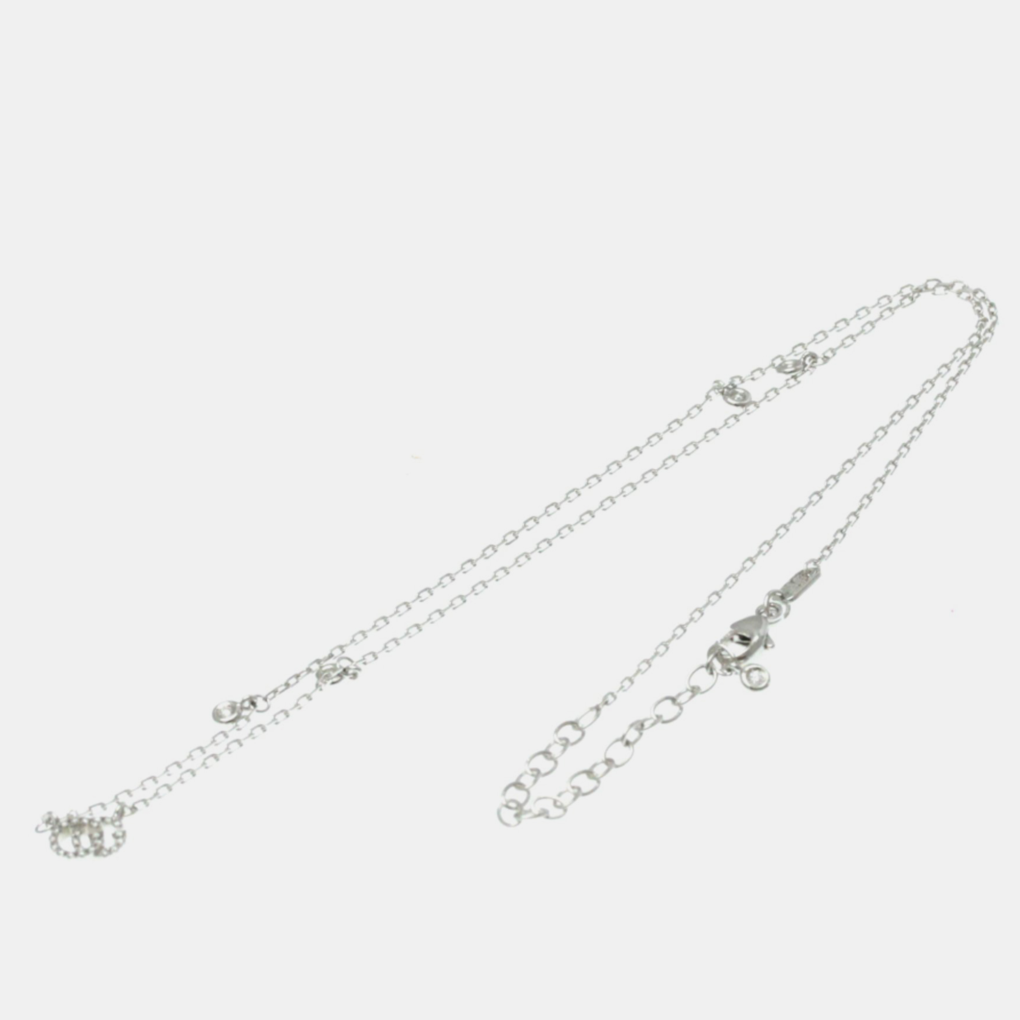 Gucci Silver 18K White Gold Diamond GG Running Diamond Necklace