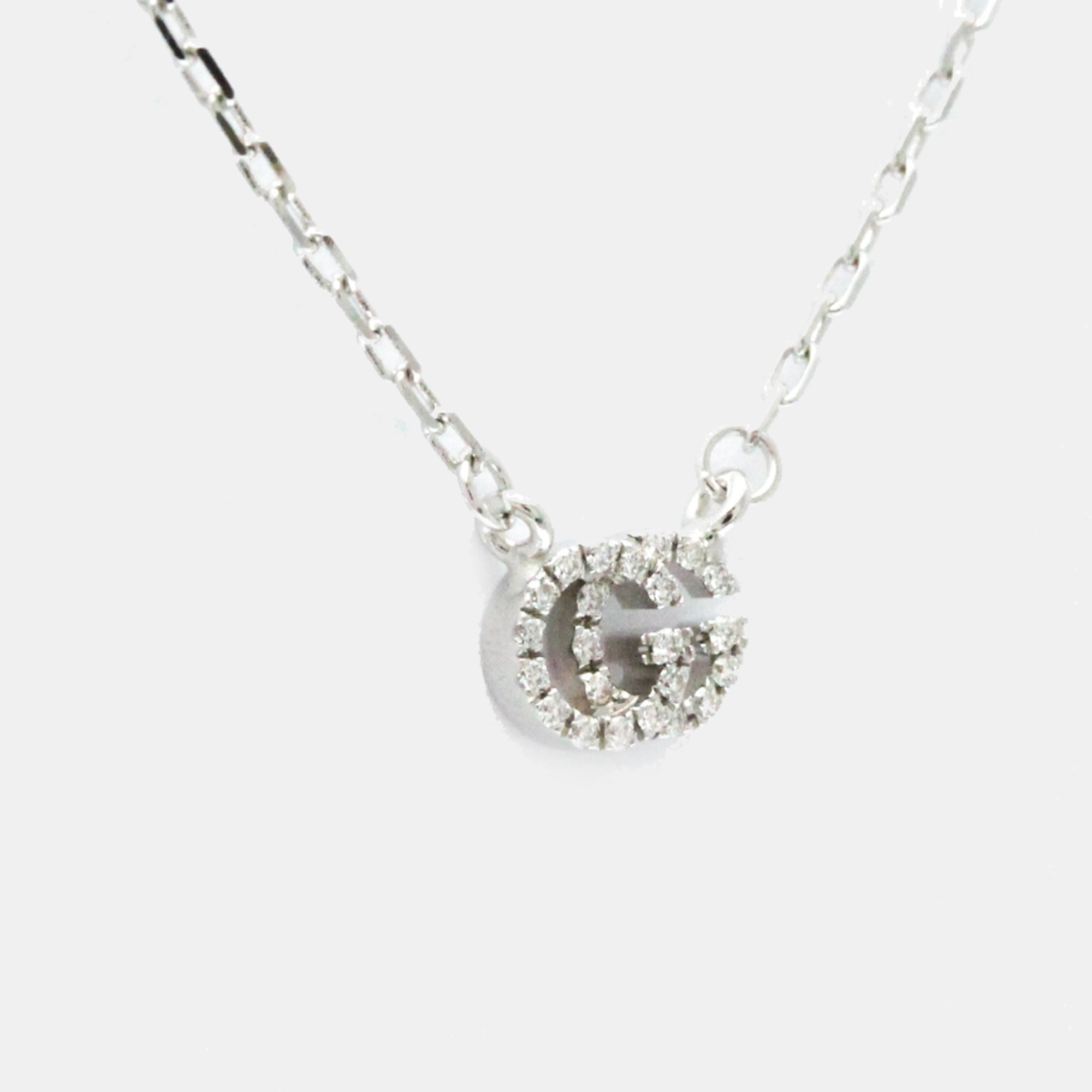 Gucci Silver 18K White Gold Diamond GG Running Diamond Necklace