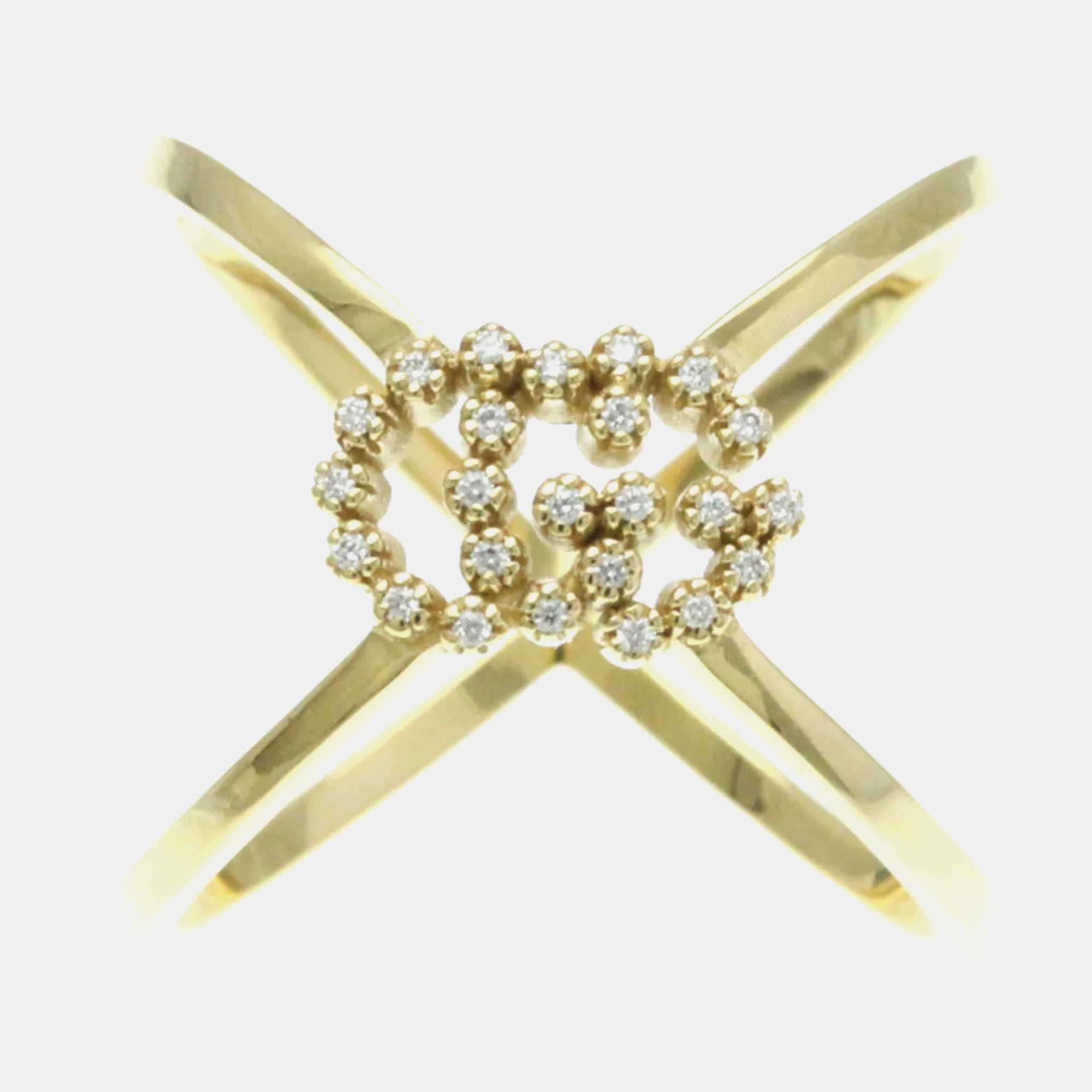 Gucci 18K Yellow Gold Diamond GG Running Ring