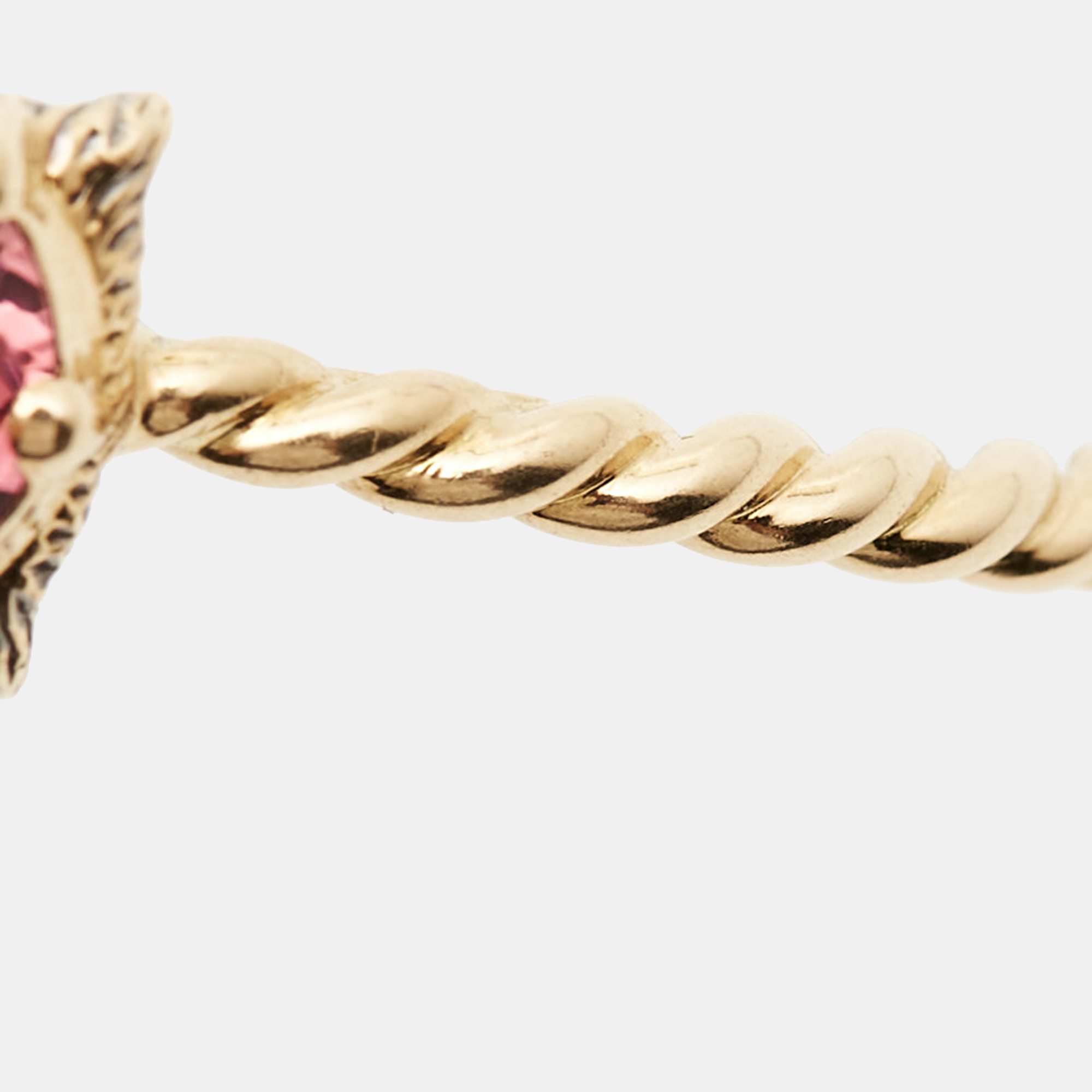 Gucci Marche Des Merveilles Feline Diamond Aquamarine Pink Tourmaline 18K Yellow Gold Cuff Bracelet 16