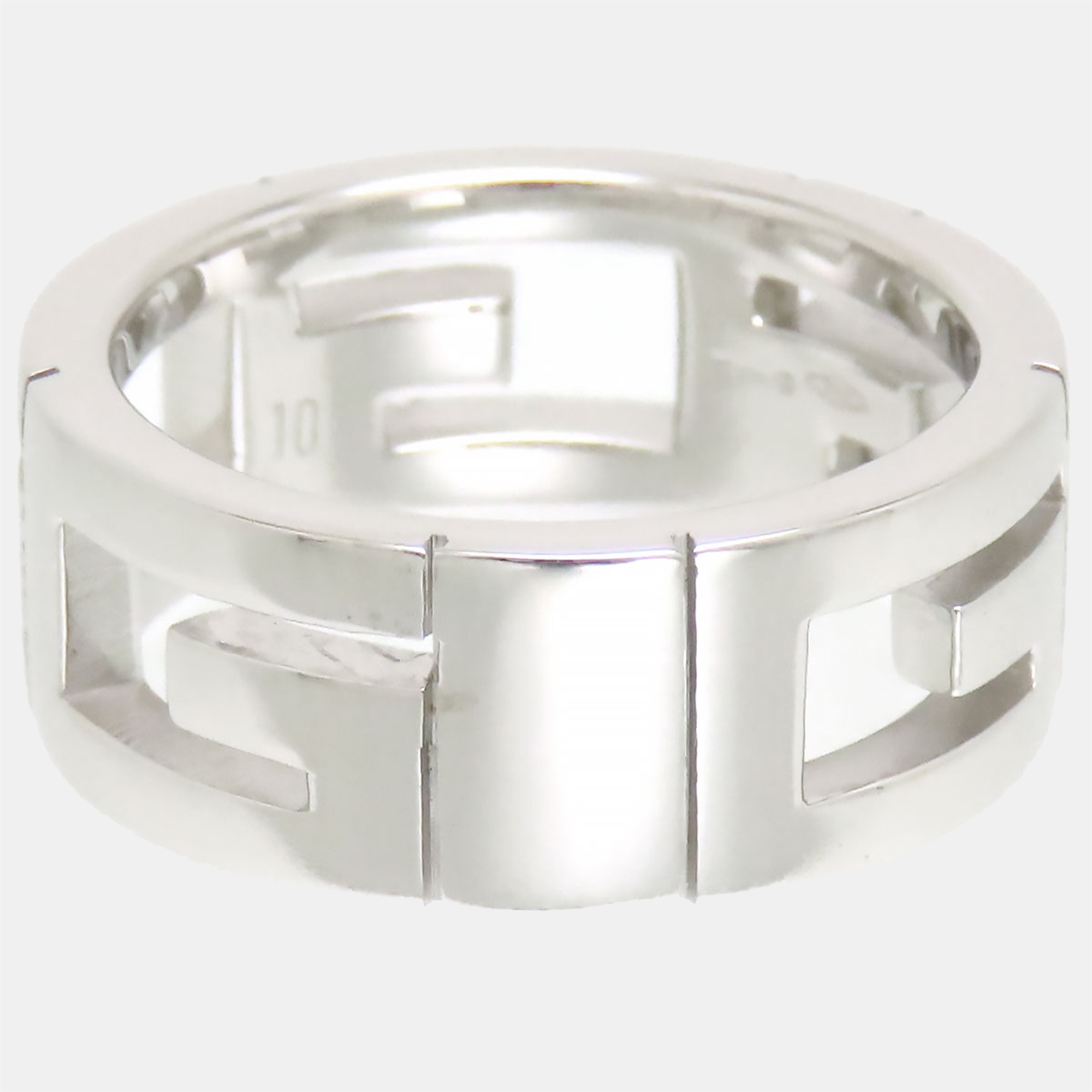 Gucci Silver Metal Diamond G Cut Out Ring EU 61