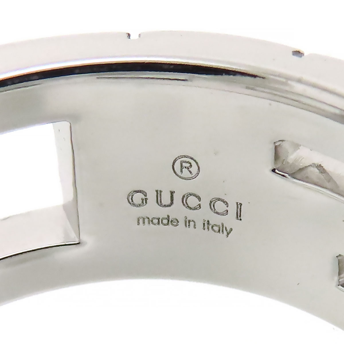 Gucci Silver Metal Diamond G Cut Out Ring EU 61