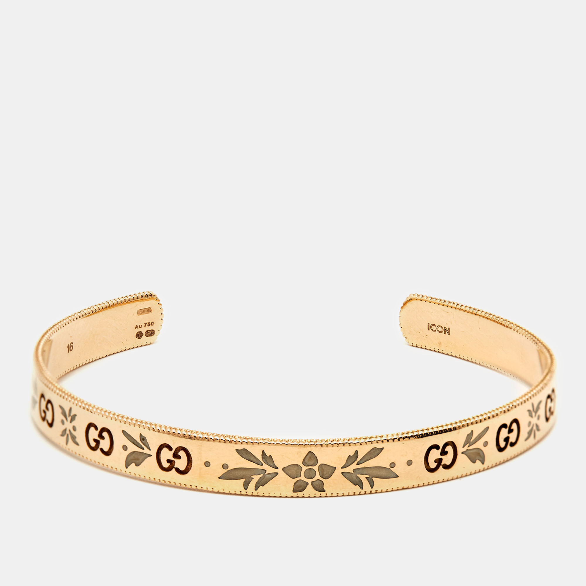 Gucci gg icon blossom enamel 18k rose gold cuff bracelet 16