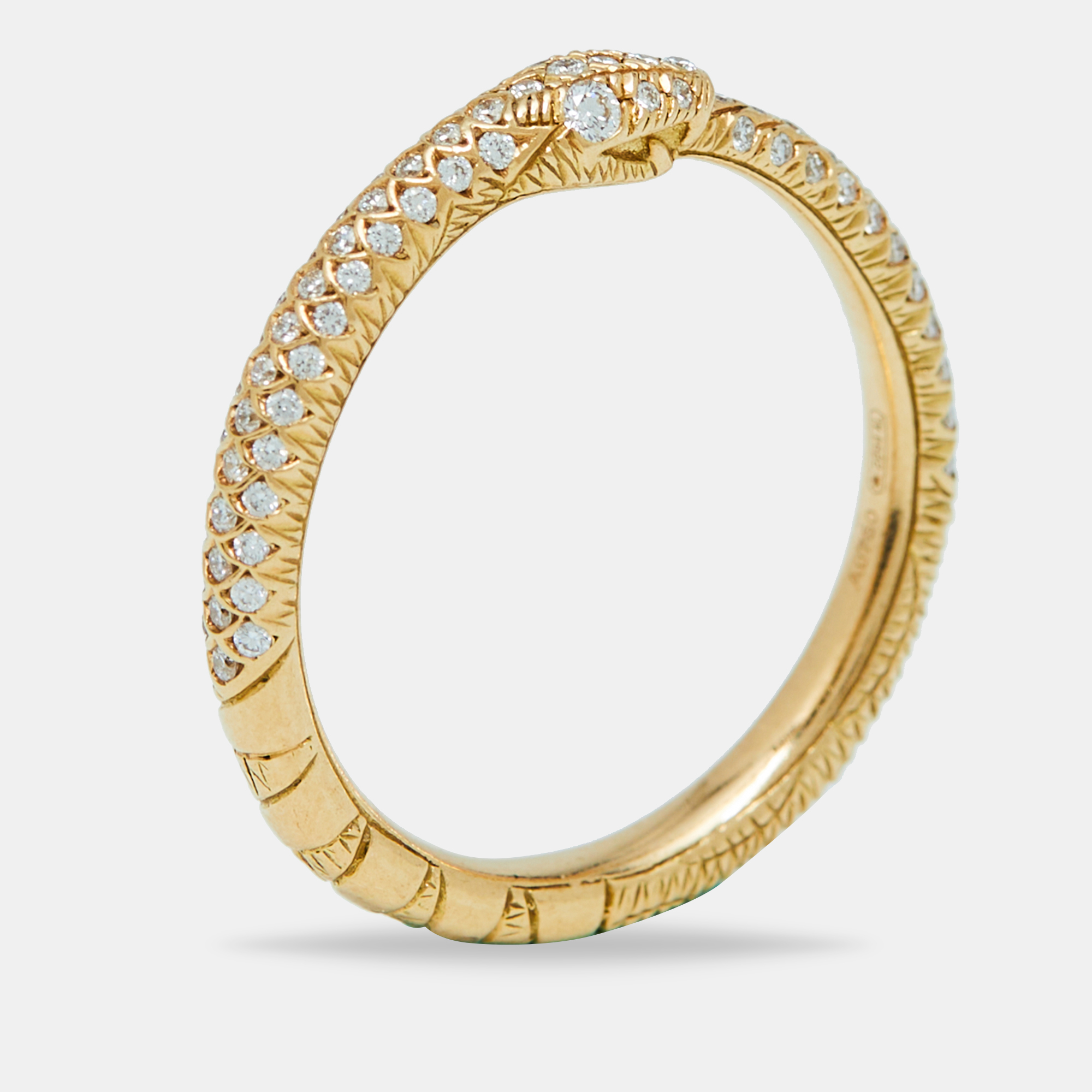 Gucci ouroboros diamond pav&eacute; snake 18k yellow gold ring size 52