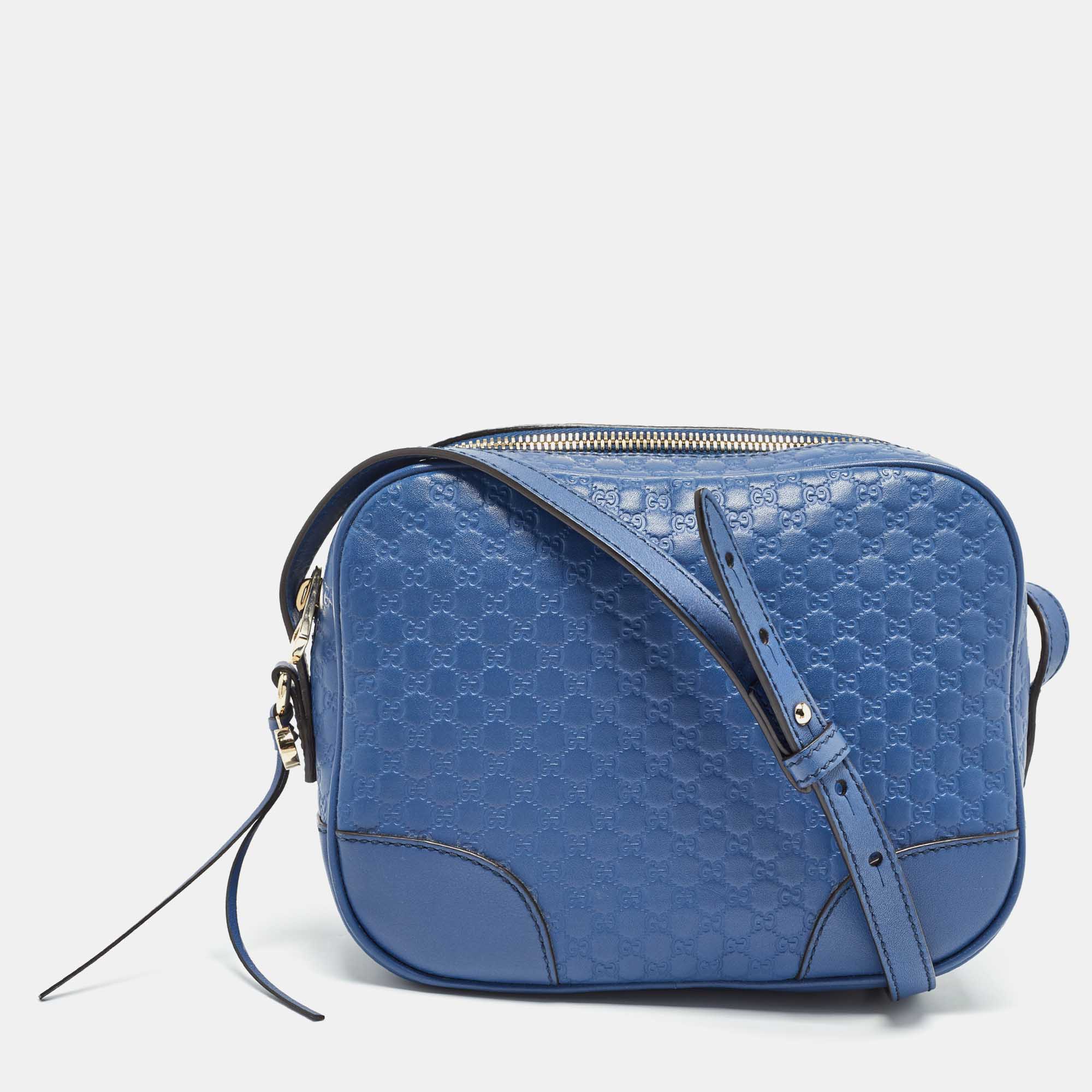 Gucci blue micro guccissima leather bree crossbody bag