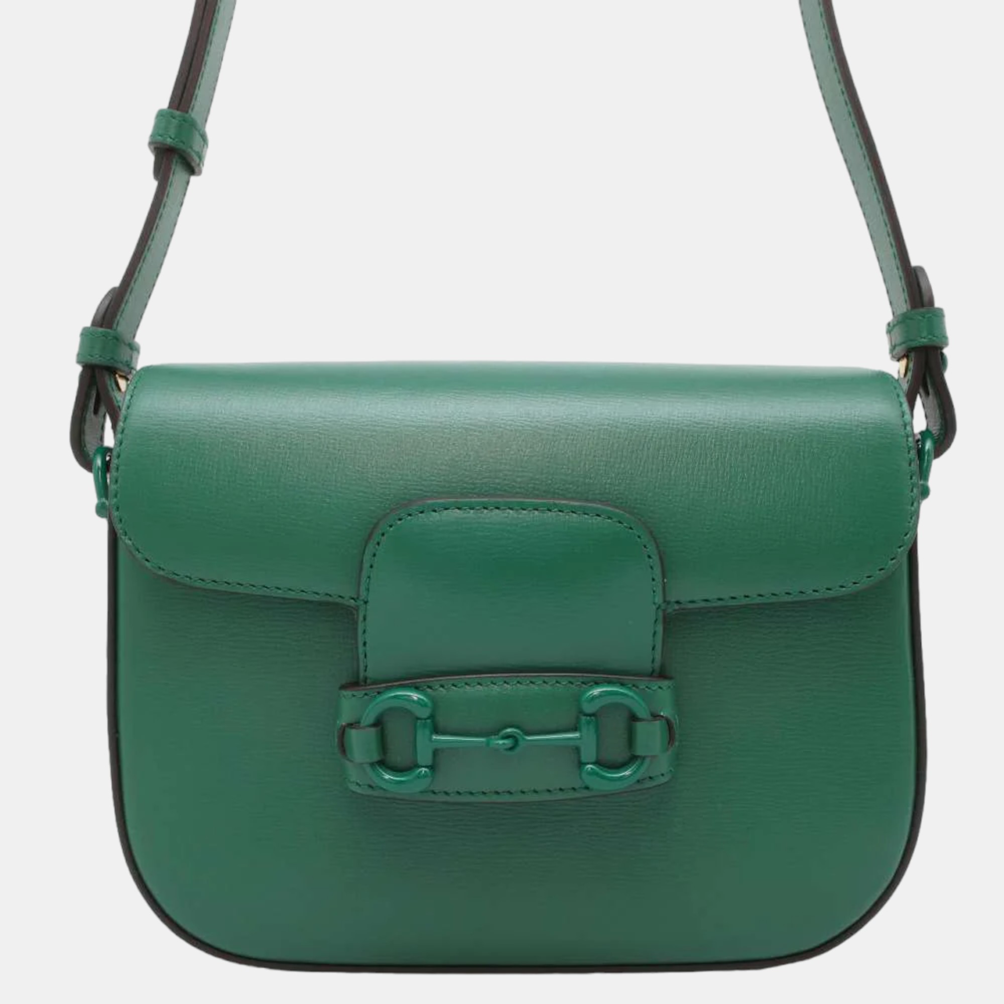 Gucci green leather horsebit 1955 shoulder bag