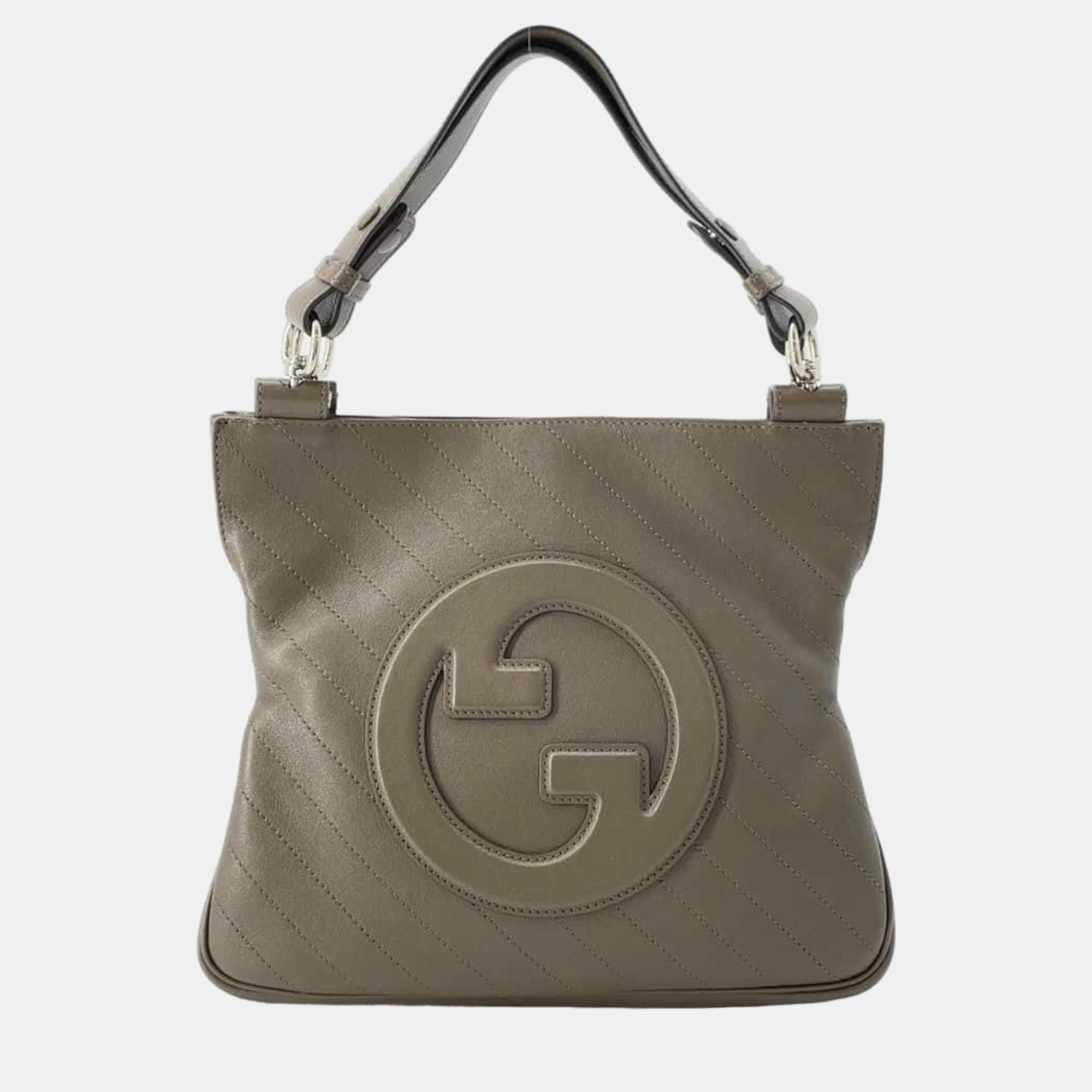 Gucci khaki leather blondie medium tote bag