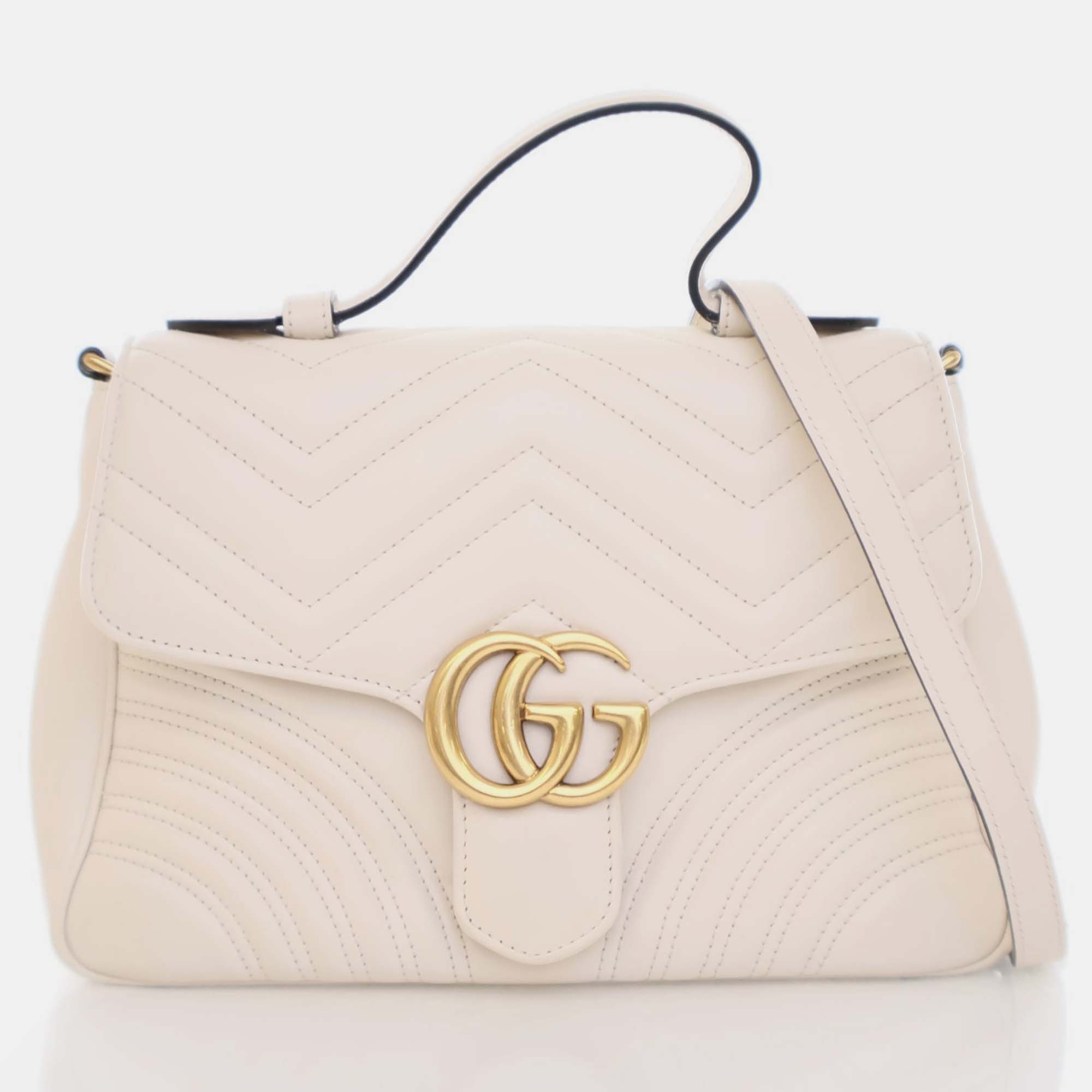 Gucci cream leather small gg marmont top handle bag