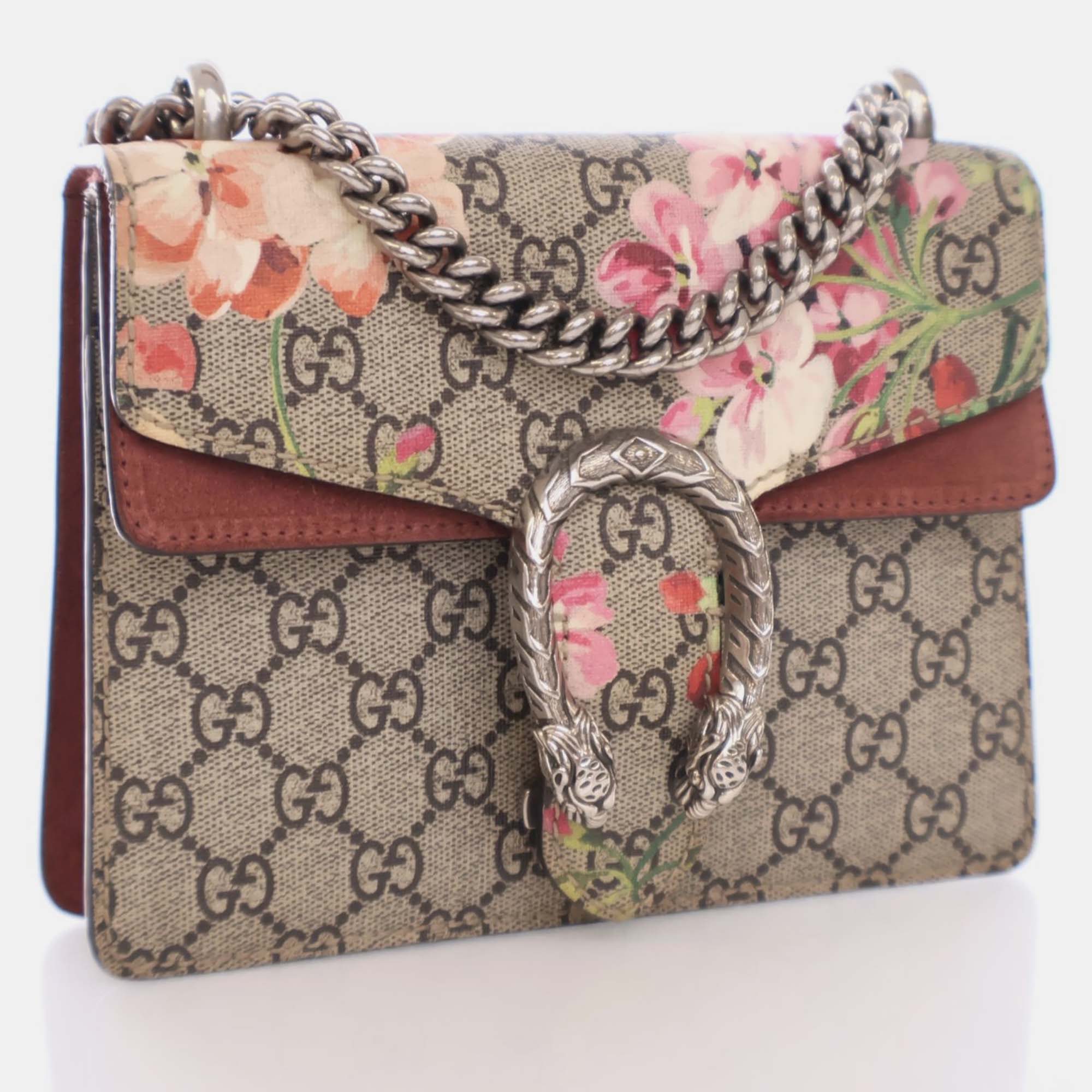 Gucci Beige/Red Canvas And Suede Mini Dionysus Blooms Shoulder Bag