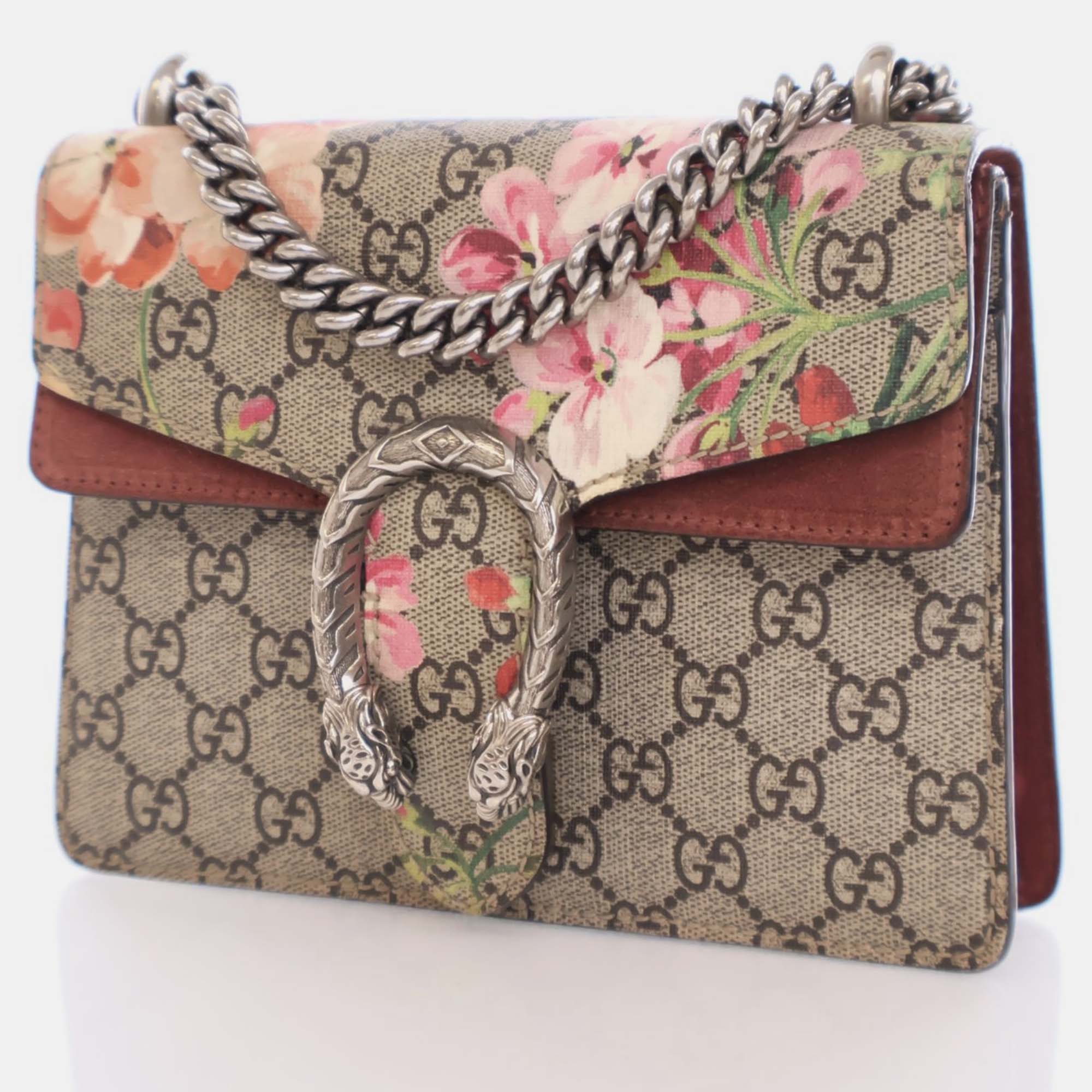 Gucci Beige/Red Canvas And Suede Mini Dionysus Blooms Shoulder Bag