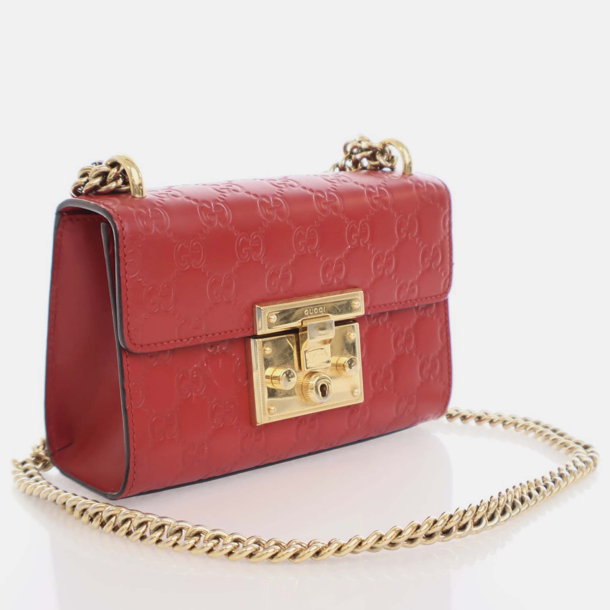 Gucci Red Leather Small Guccissima Padlock Shoulder Bag