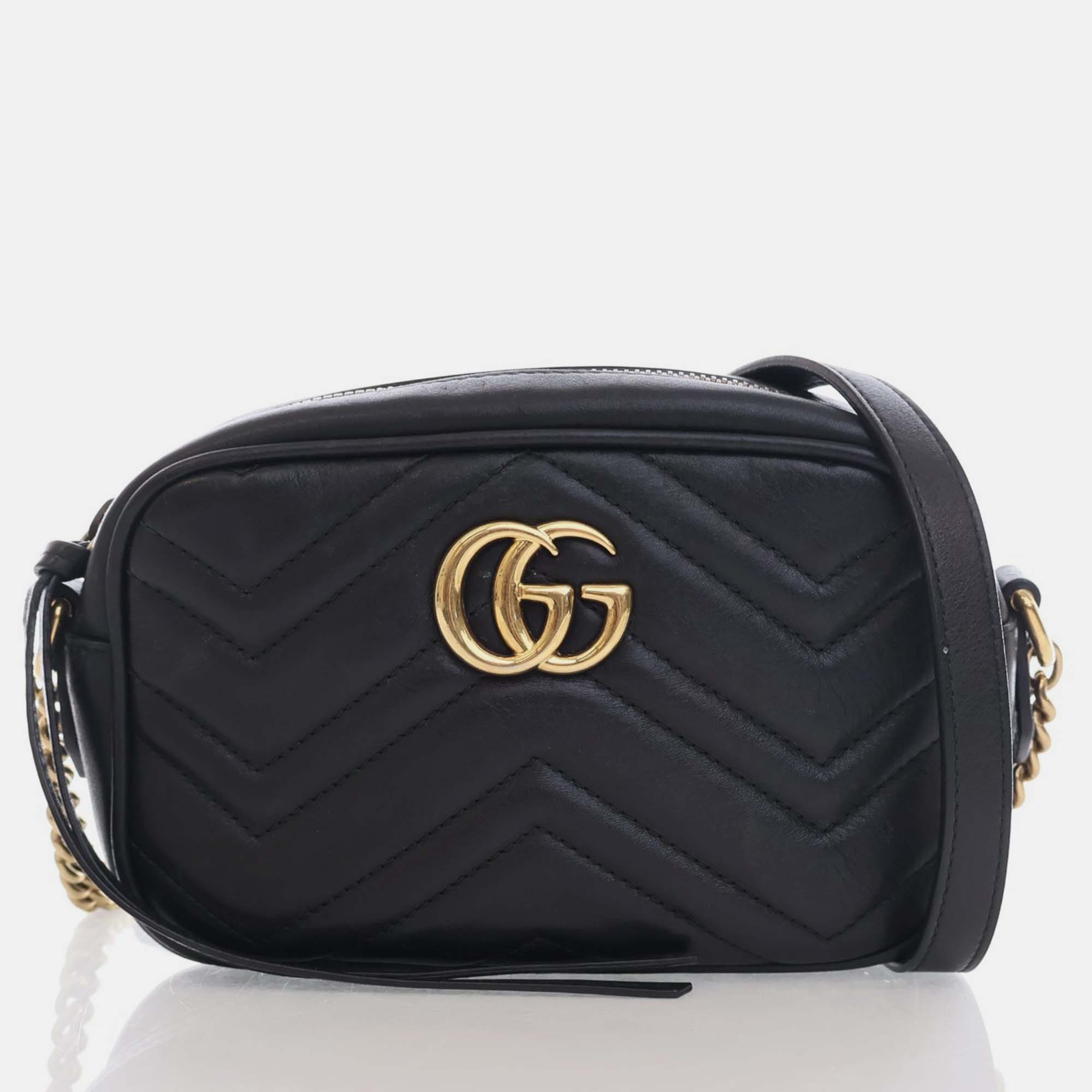 Gucci black leather  gg marmont shoulder bag