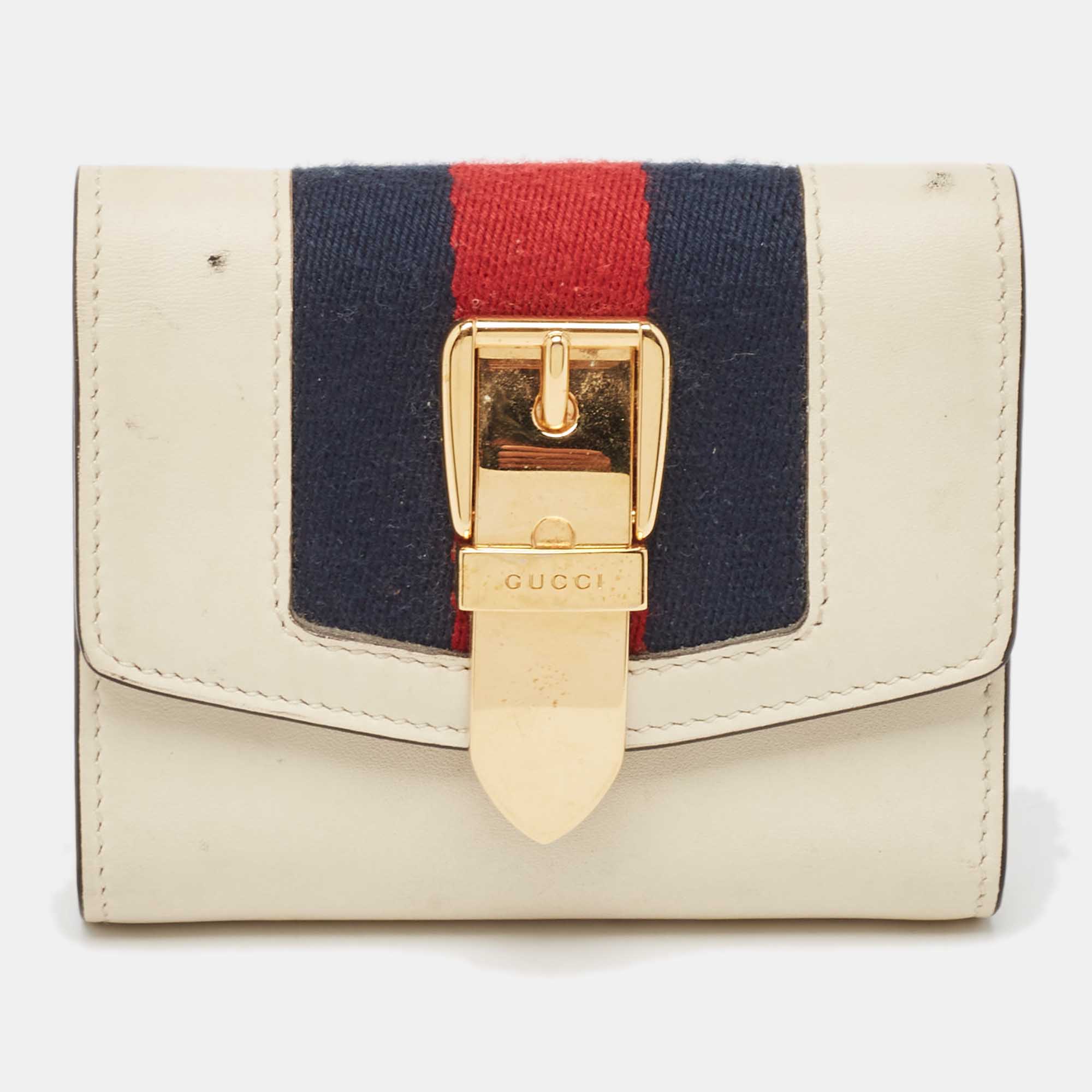 Gucci white leather sylvie trifold wallet