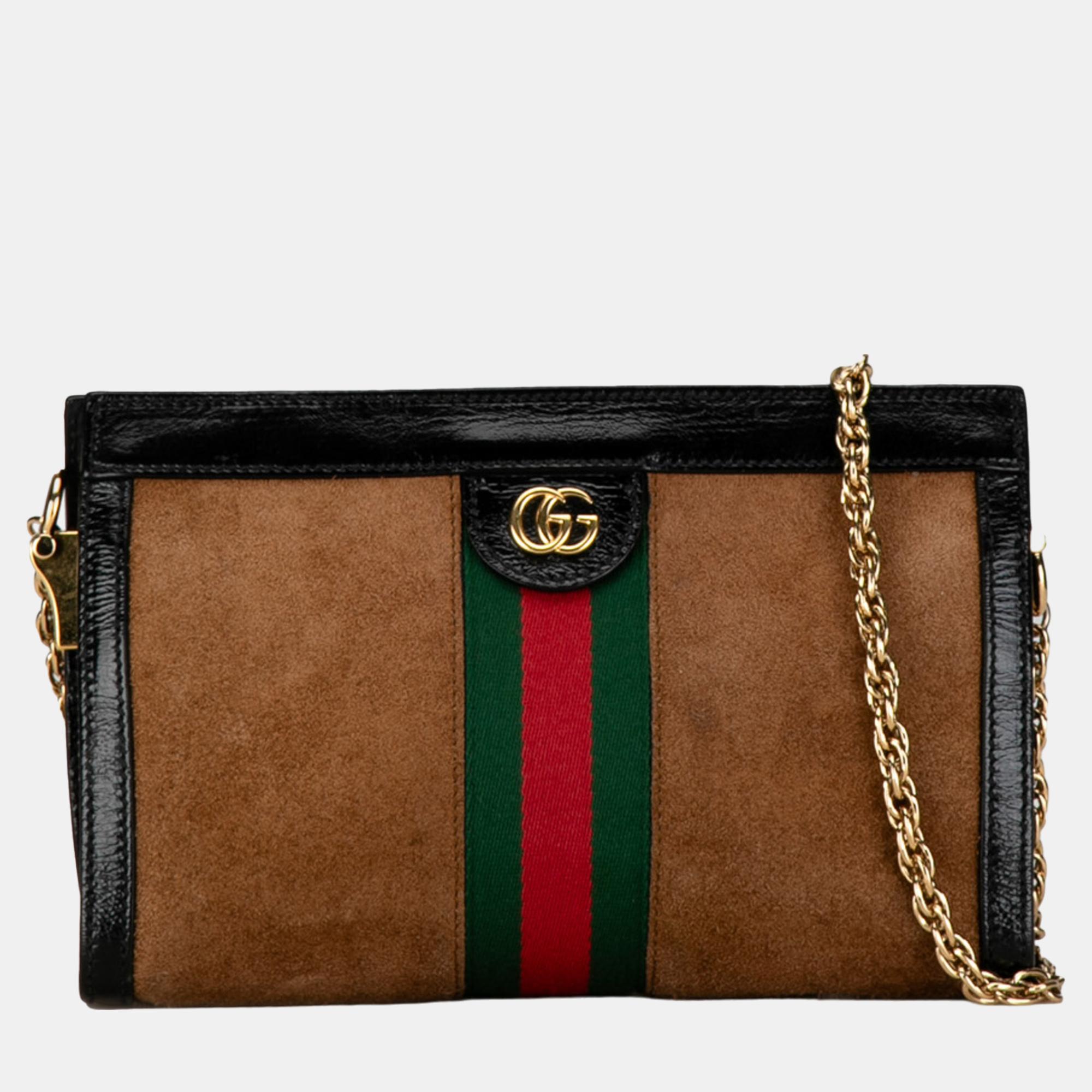 Gucci brown small suede ophidia web chain crossbody