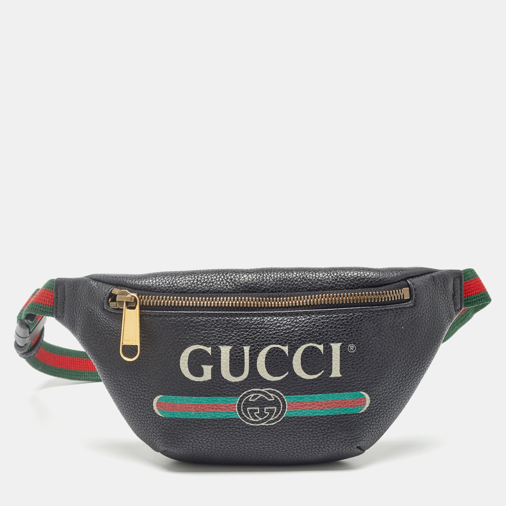 Gucci black leather small logo belt bag