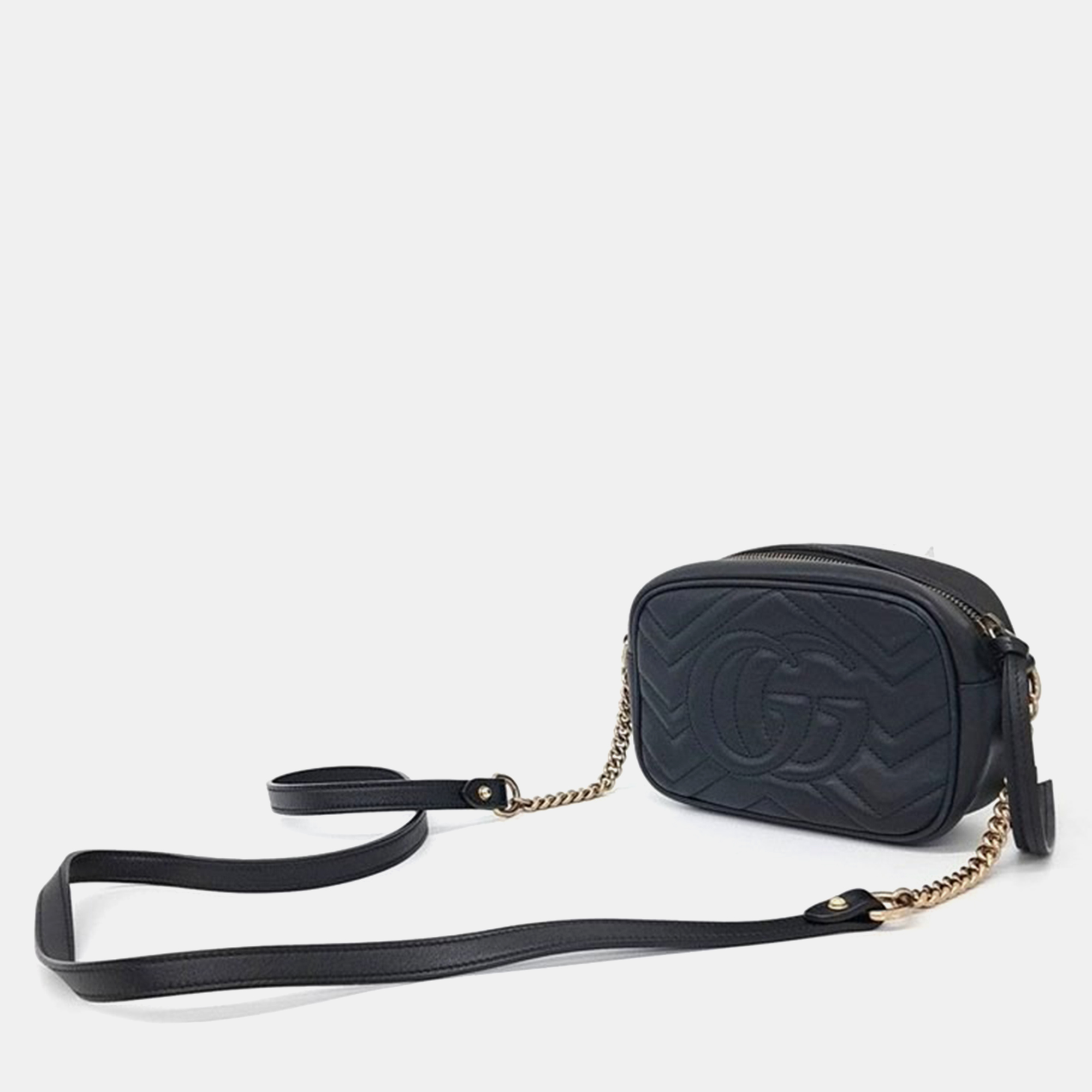 Gucci Black Leather GG Marmont Camera Shoulder Bag