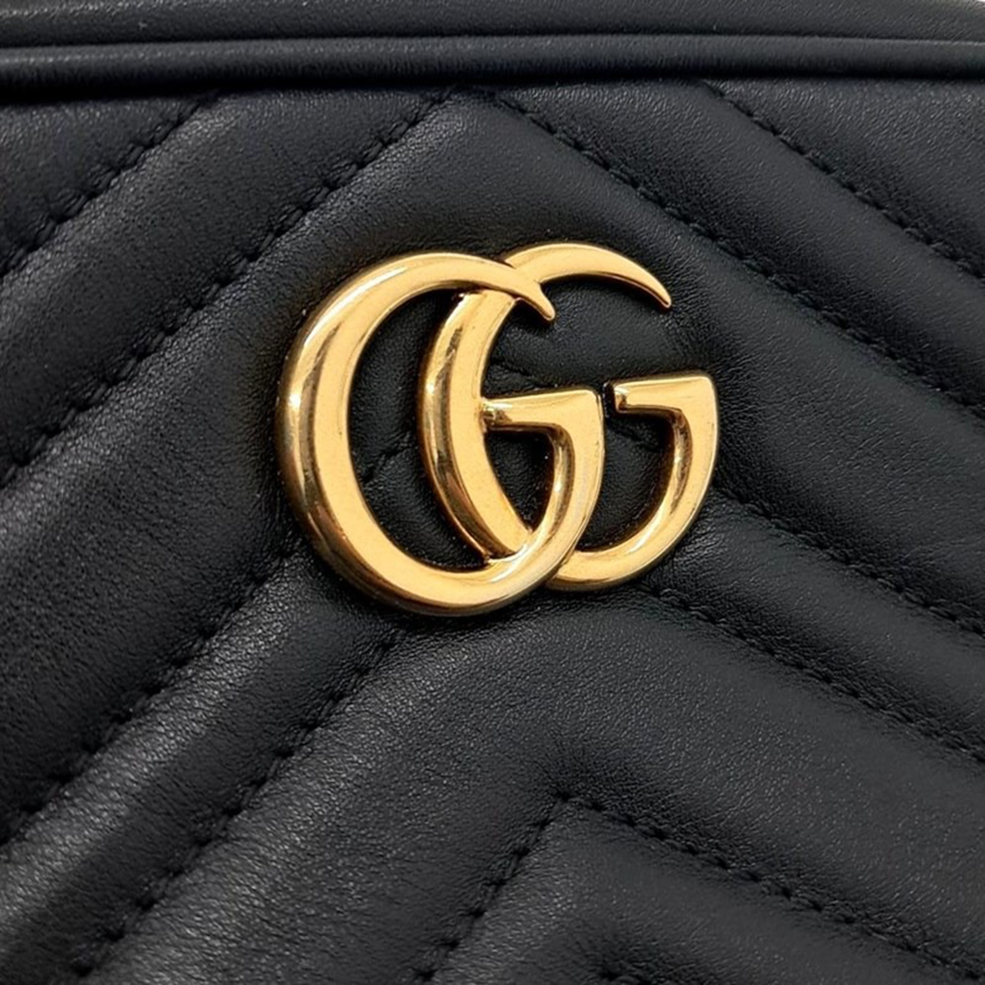 Gucci Black Leather GG Marmont Camera Shoulder Bag