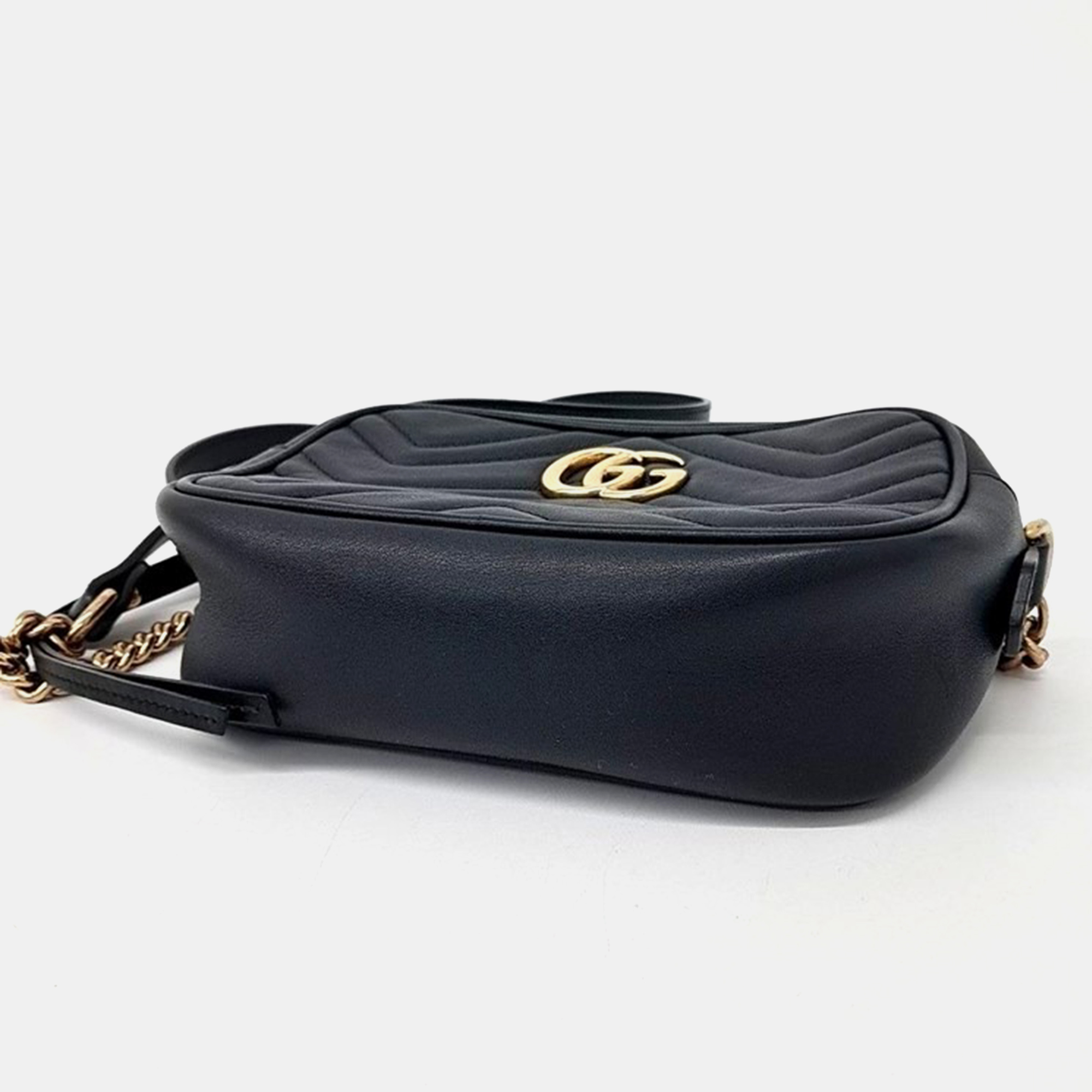 Gucci Black Leather GG Marmont Camera Shoulder Bag