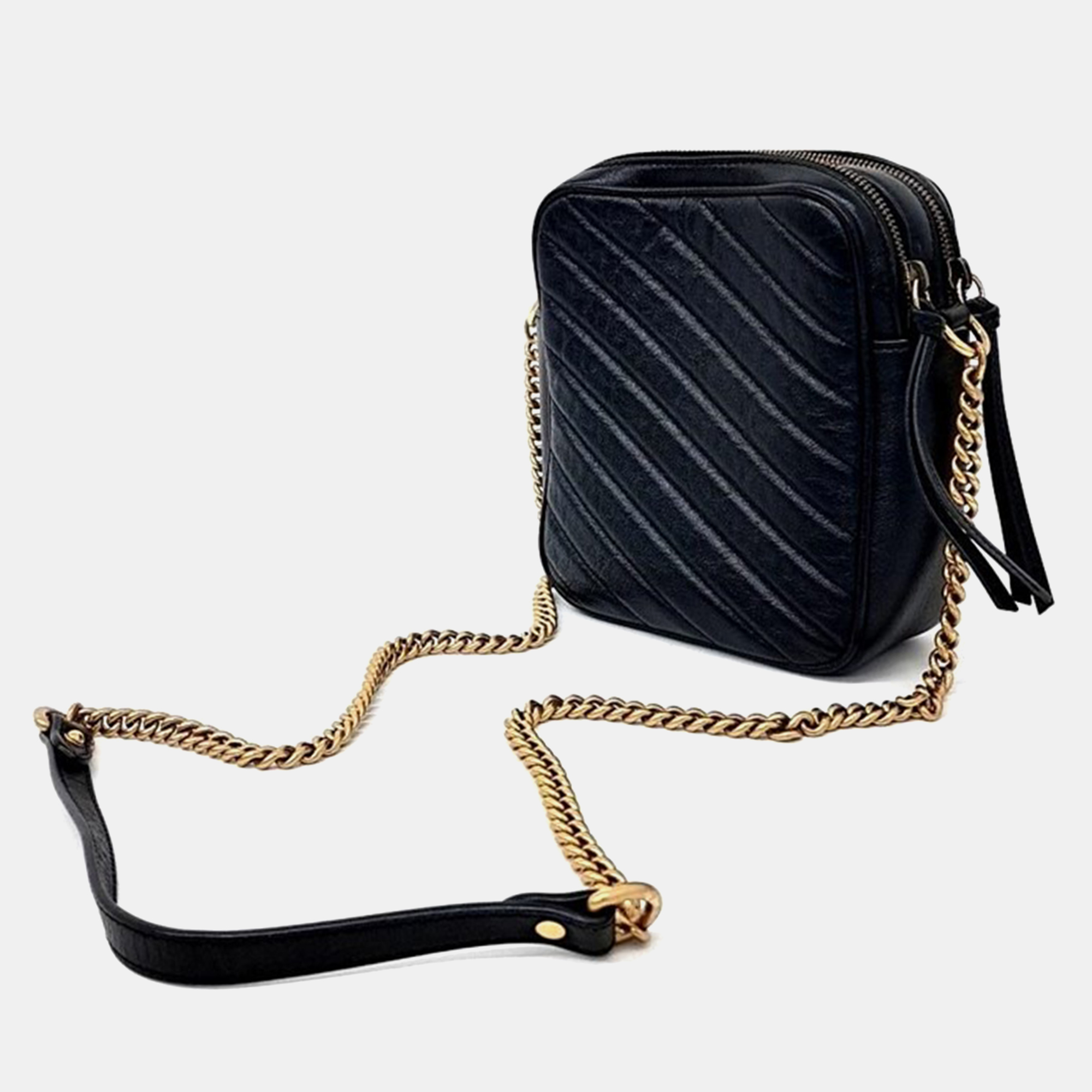 Gucci Black Quilted Leather Marmont Double Zip Crossbody Bag