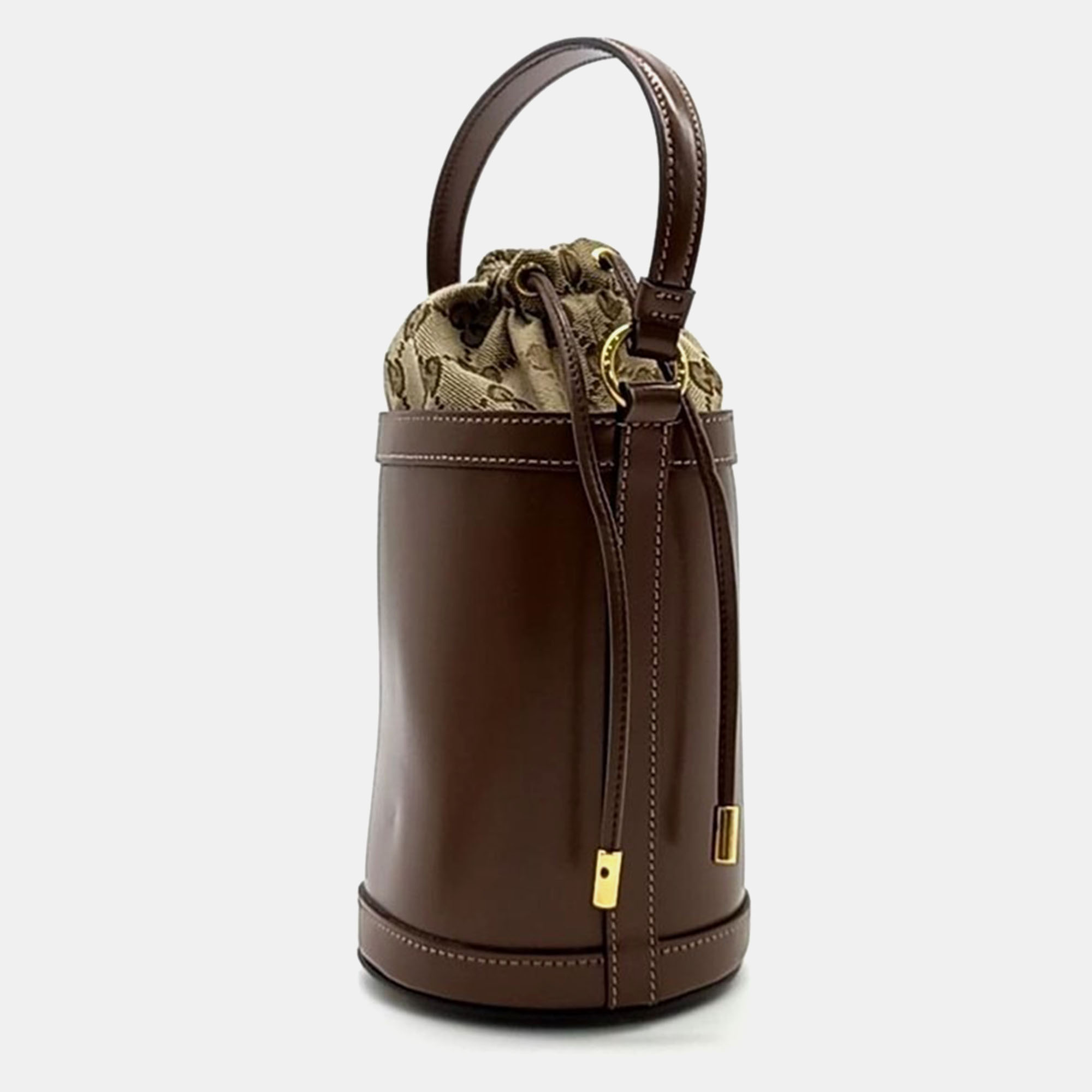 Gucci Brown/Beige Leather And Canvas Mini Ophidia Bucket Bag