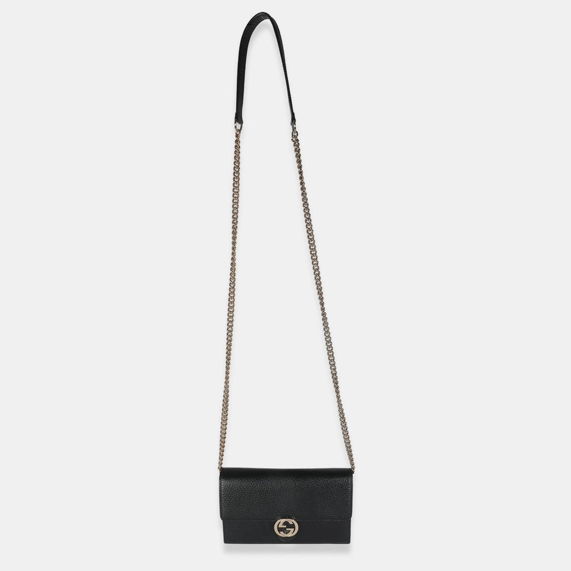 Gucci Black Leather Interlocking G Chain Wallet On Chain Bag