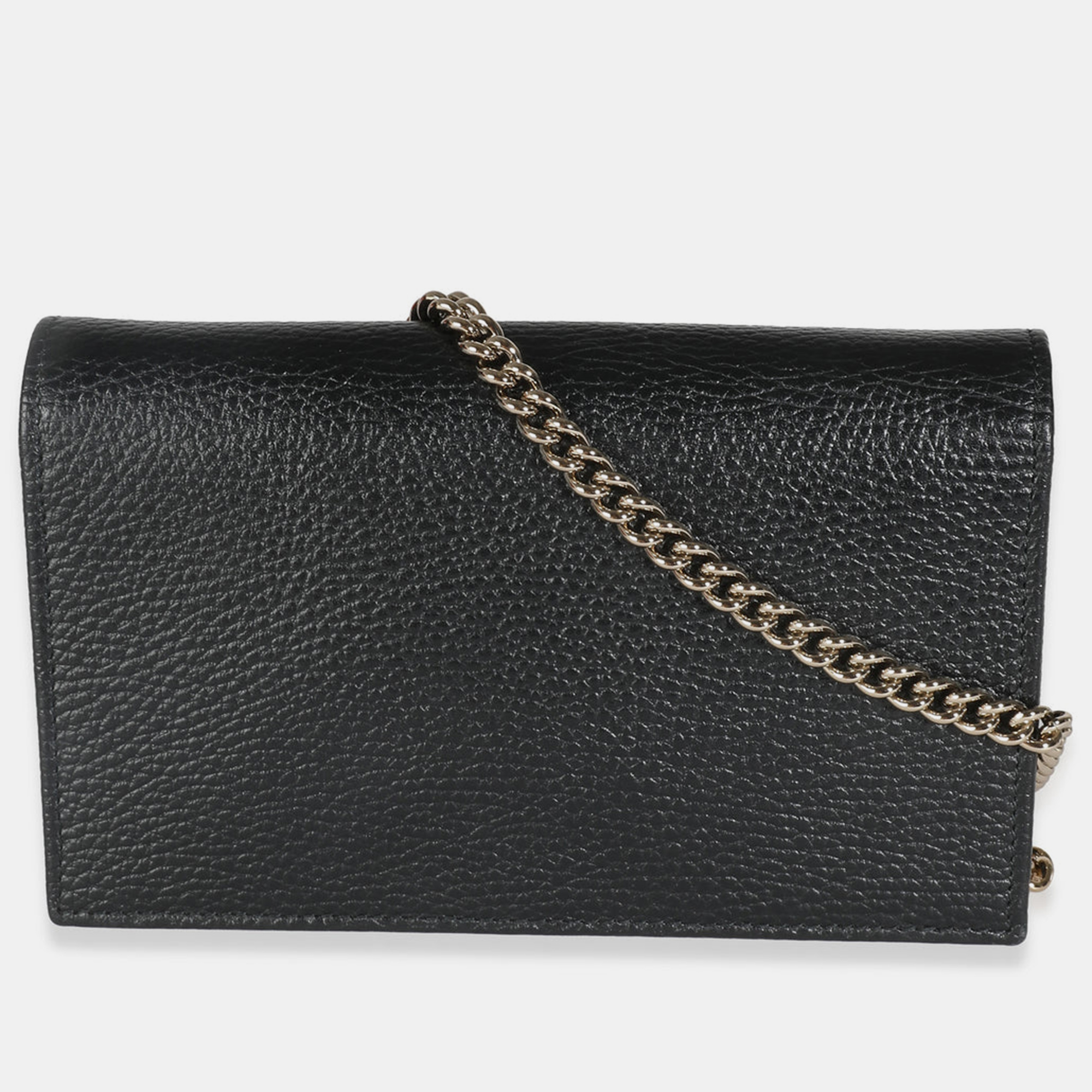 Gucci Black Leather Interlocking G Chain Wallet On Chain Bag