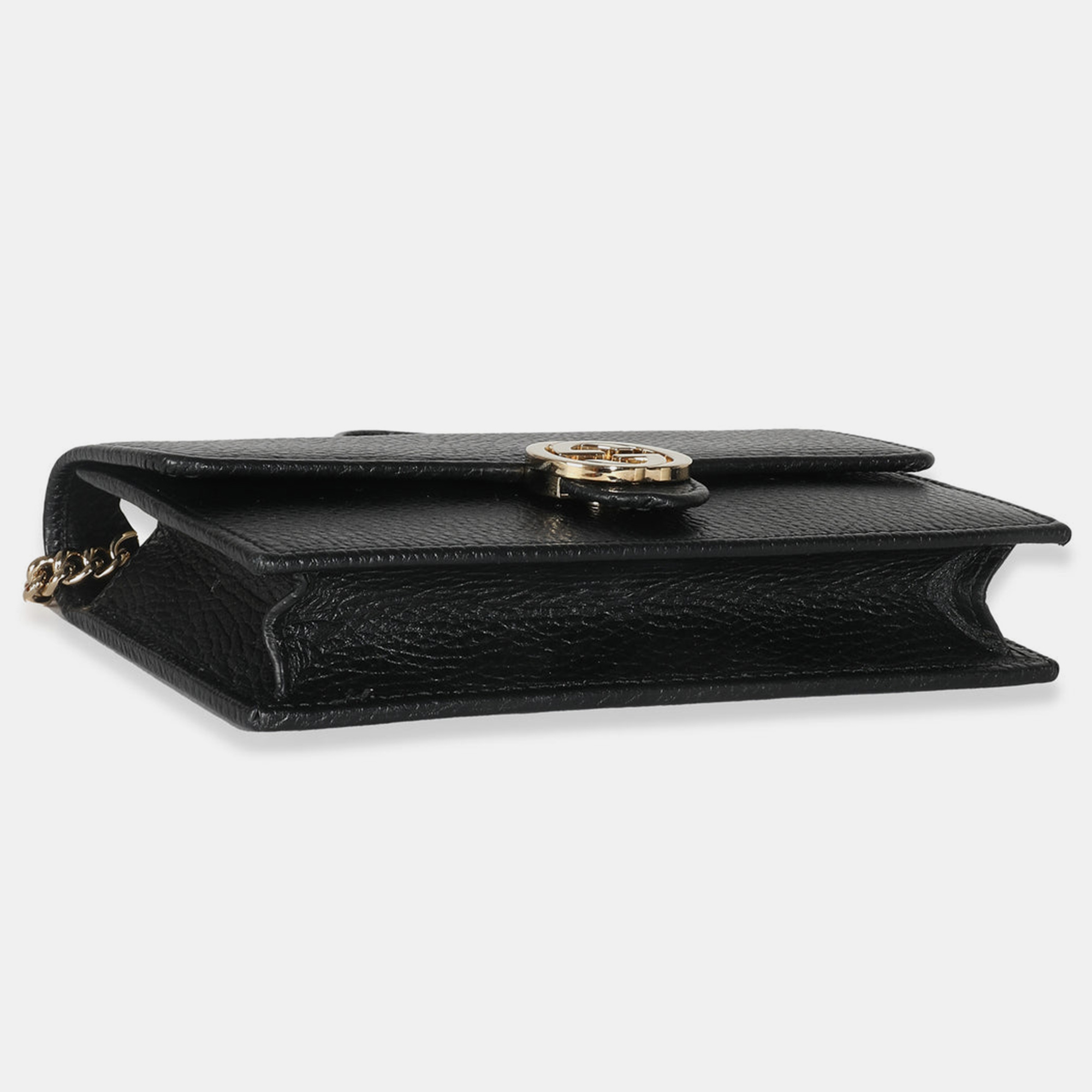 Gucci Black Leather Interlocking G Chain Wallet On Chain Bag